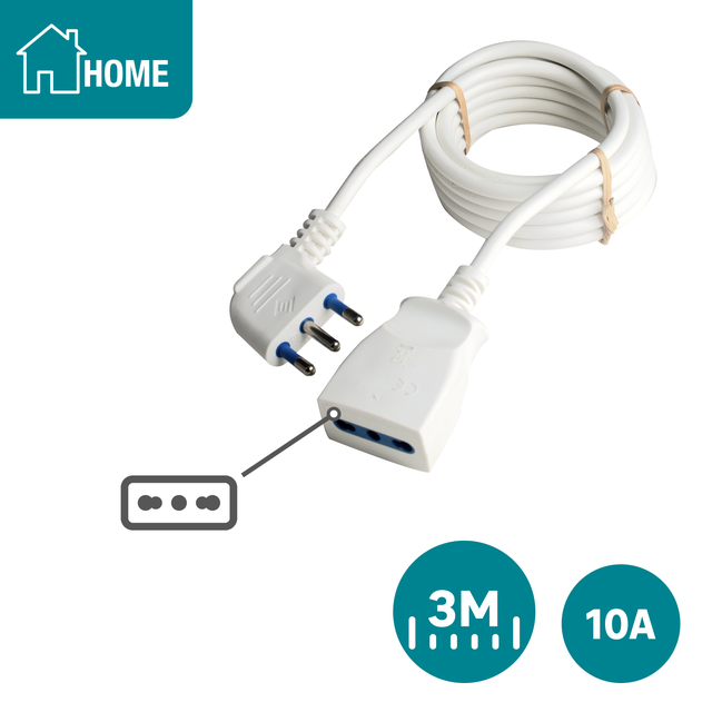 Prolunga elettrica LEXMAN 3m bianco H05VV-F, 3G0.75 mm² spina 2P+T 10A, presa 2P+T