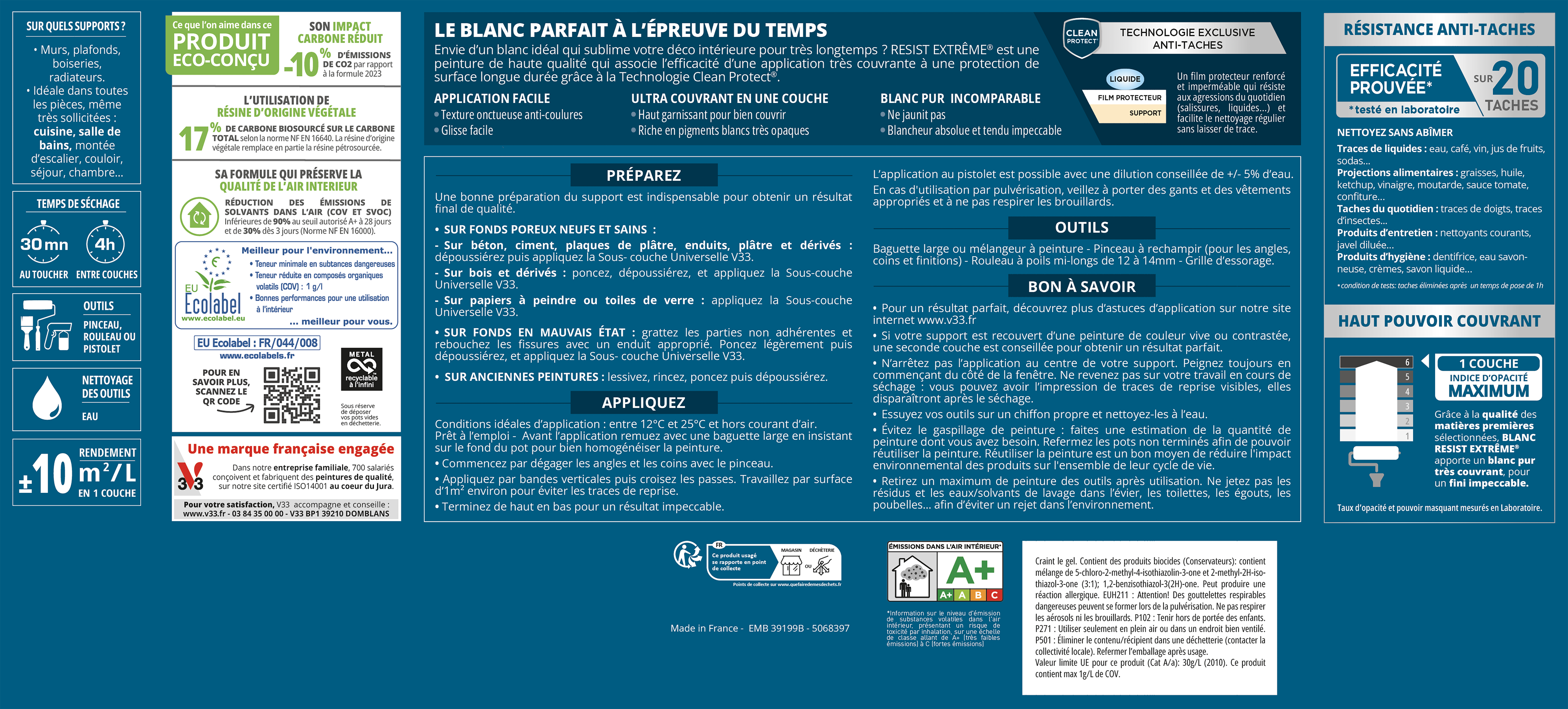 Peinture mur, plafond, boiserie blanc mat V33 Résist' extrême® 10L - 8