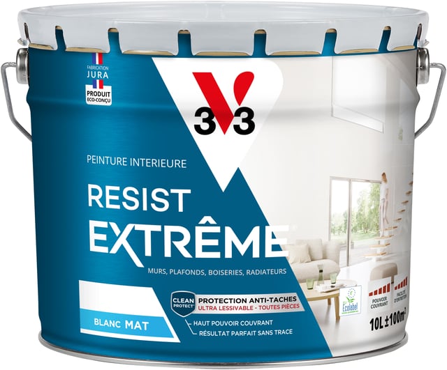 Peinture mur, plafond, boiserie blanc mat V33 Résist' extrême® 10L