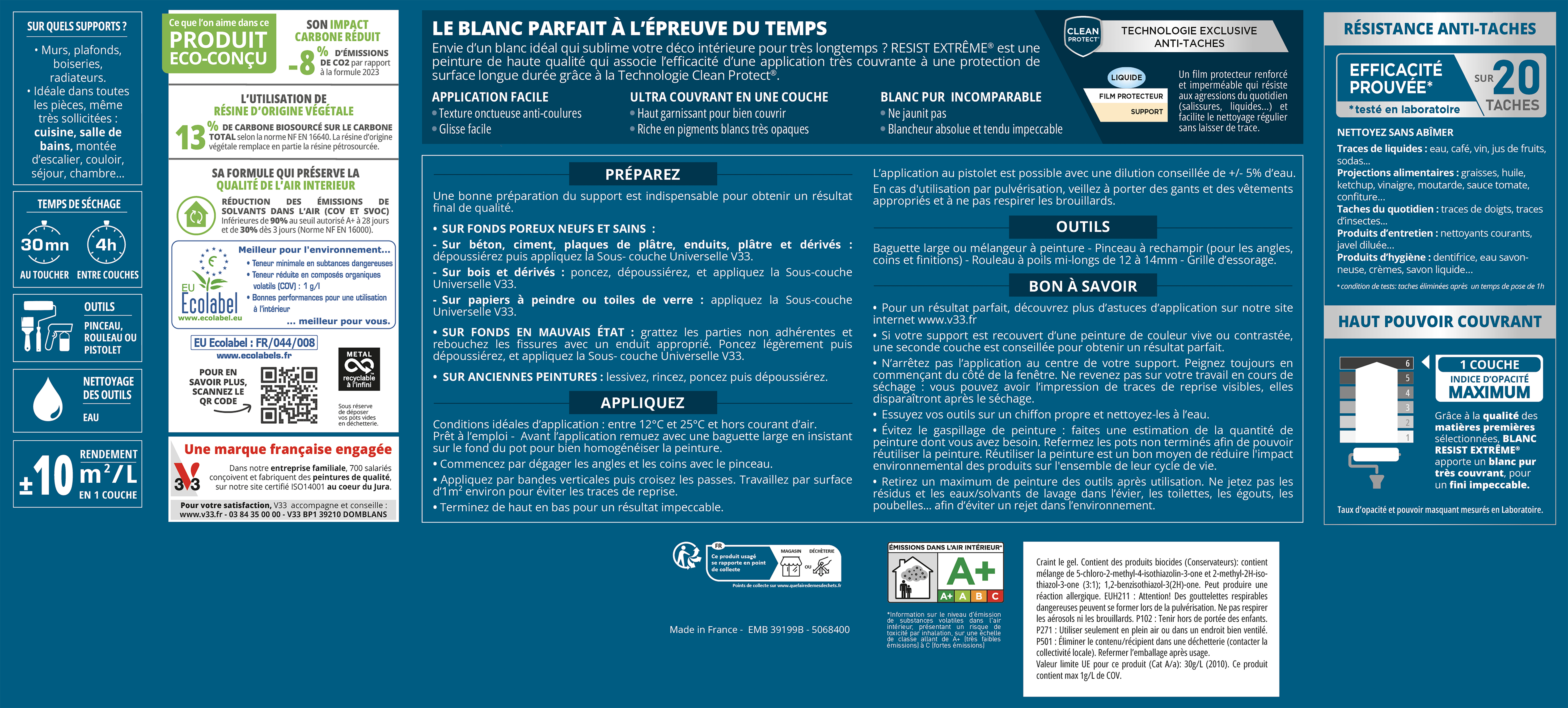 Peinture mur, plafond, boiserie blanc velours V33 Résist' extrême® 10L - 9