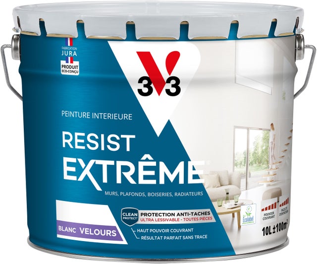 Peinture mur, plafond, boiserie blanc velours V33 Résist' extrême® 10L