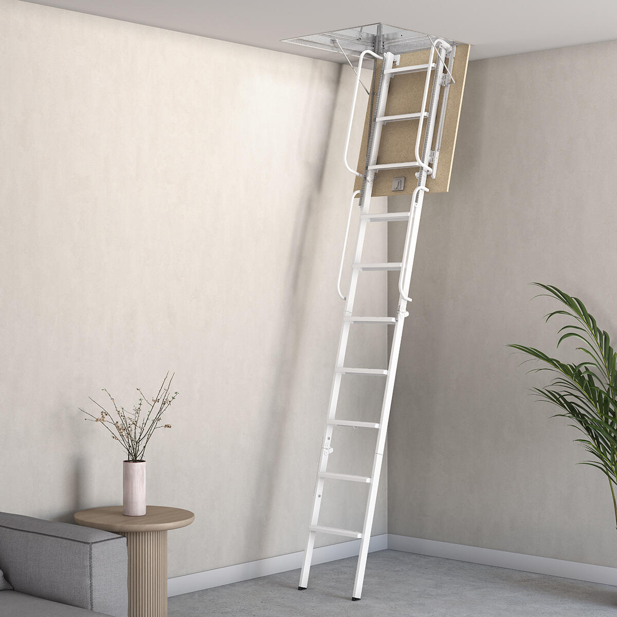 Escalera escamoteable de tijera klara de acero blanca de 120x60cm