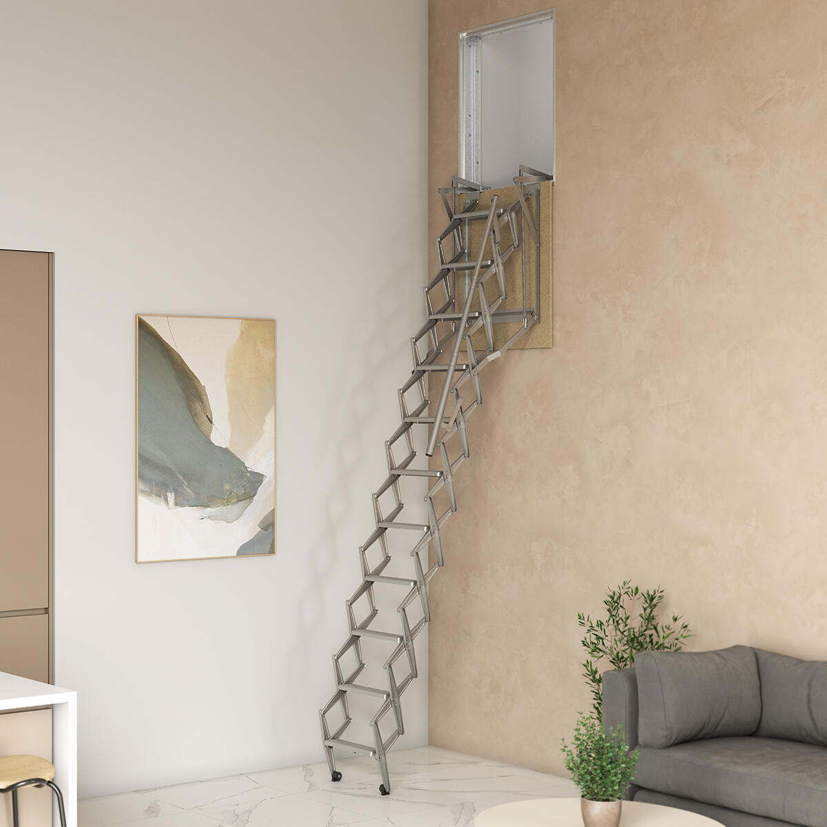 Escalera escamoteable de tijera vertika de acero gris de 120x60cm