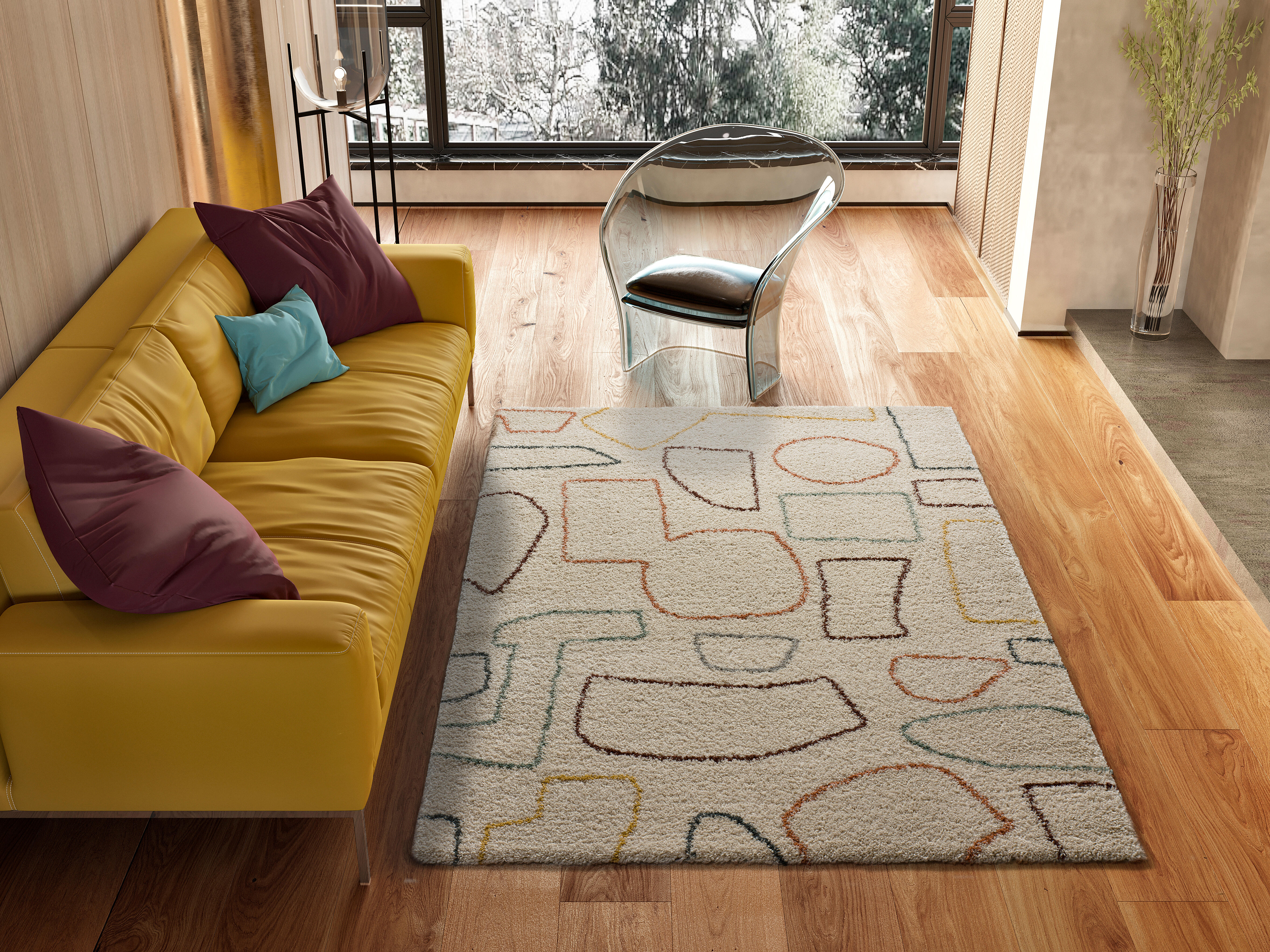 Alfombra polipropileno pelo largo maris 62617 multi 160x230 con líneas multicolor 160x230cm