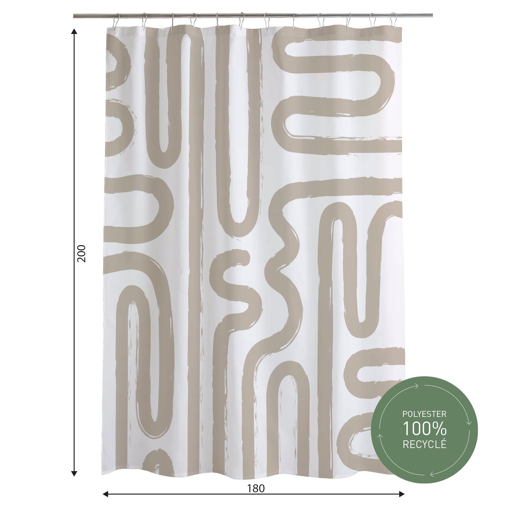 EurCross Rideau De Douche 180 X 210 Cm - Couleur Sable - Tissu Lavable