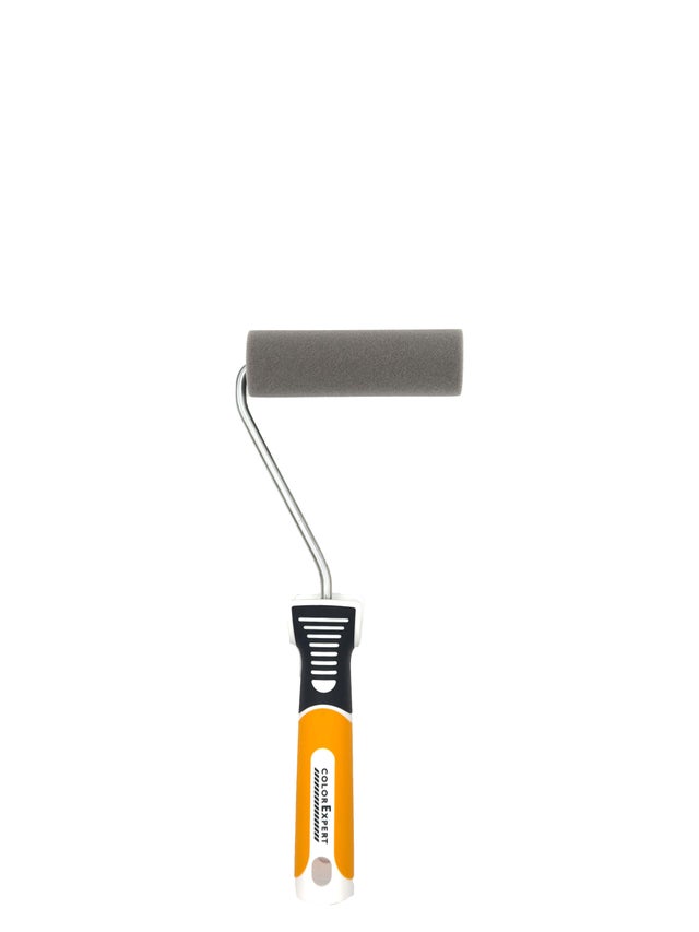 Mini rodillo para pintar decoraciones CIRET de 110 mm de anchura, 15 mm de diámetro, sin pelo. Fibra de poliéster. Varilla de acero.