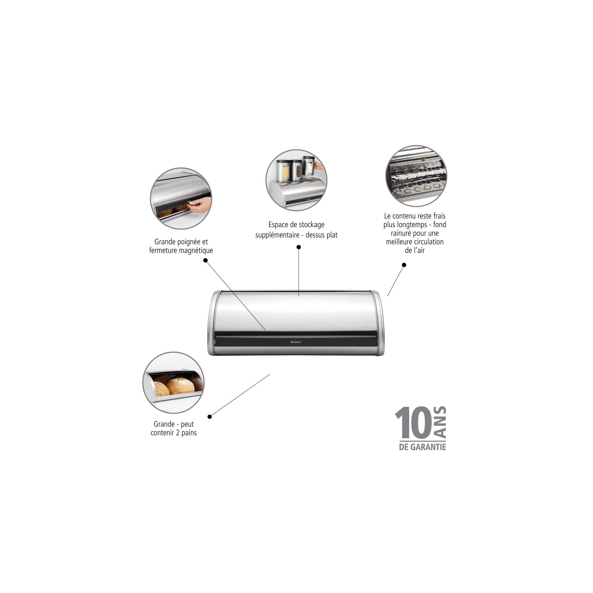 Boite à pain fermeture coulissante grand modèle brabantia métal - 6