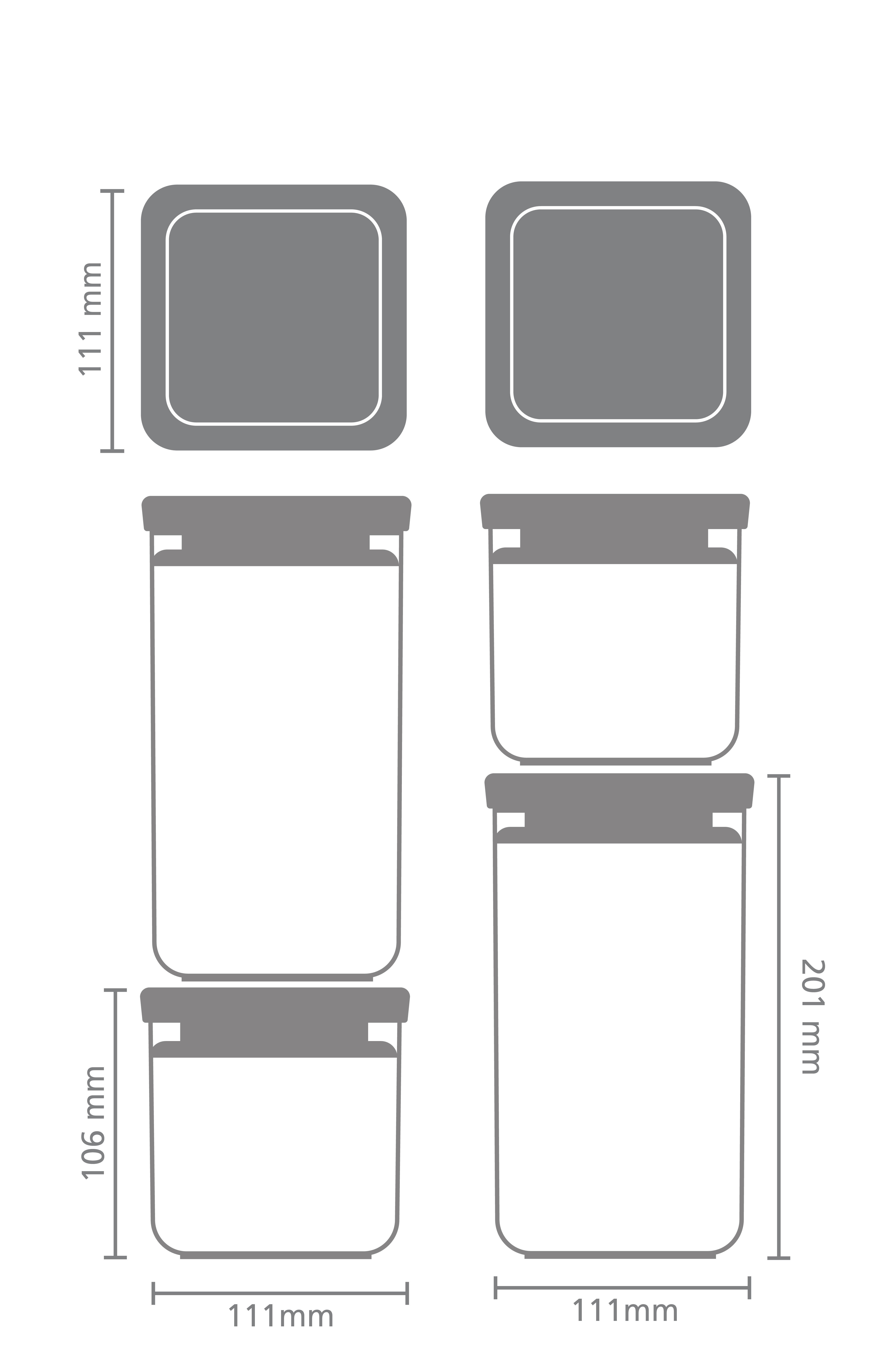 Lot de 4 boîtes carrées en verre BRABANTIA gris foncé - 6