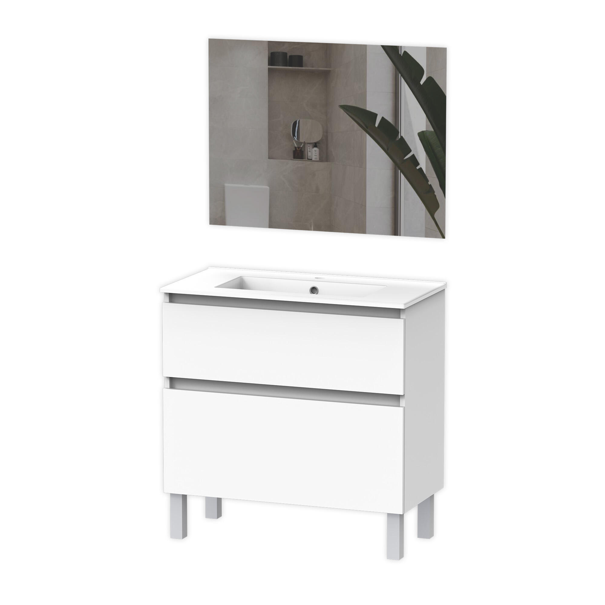 Mueble de baño con lavabo  Dalia blanco mate 80x39 cm - 2