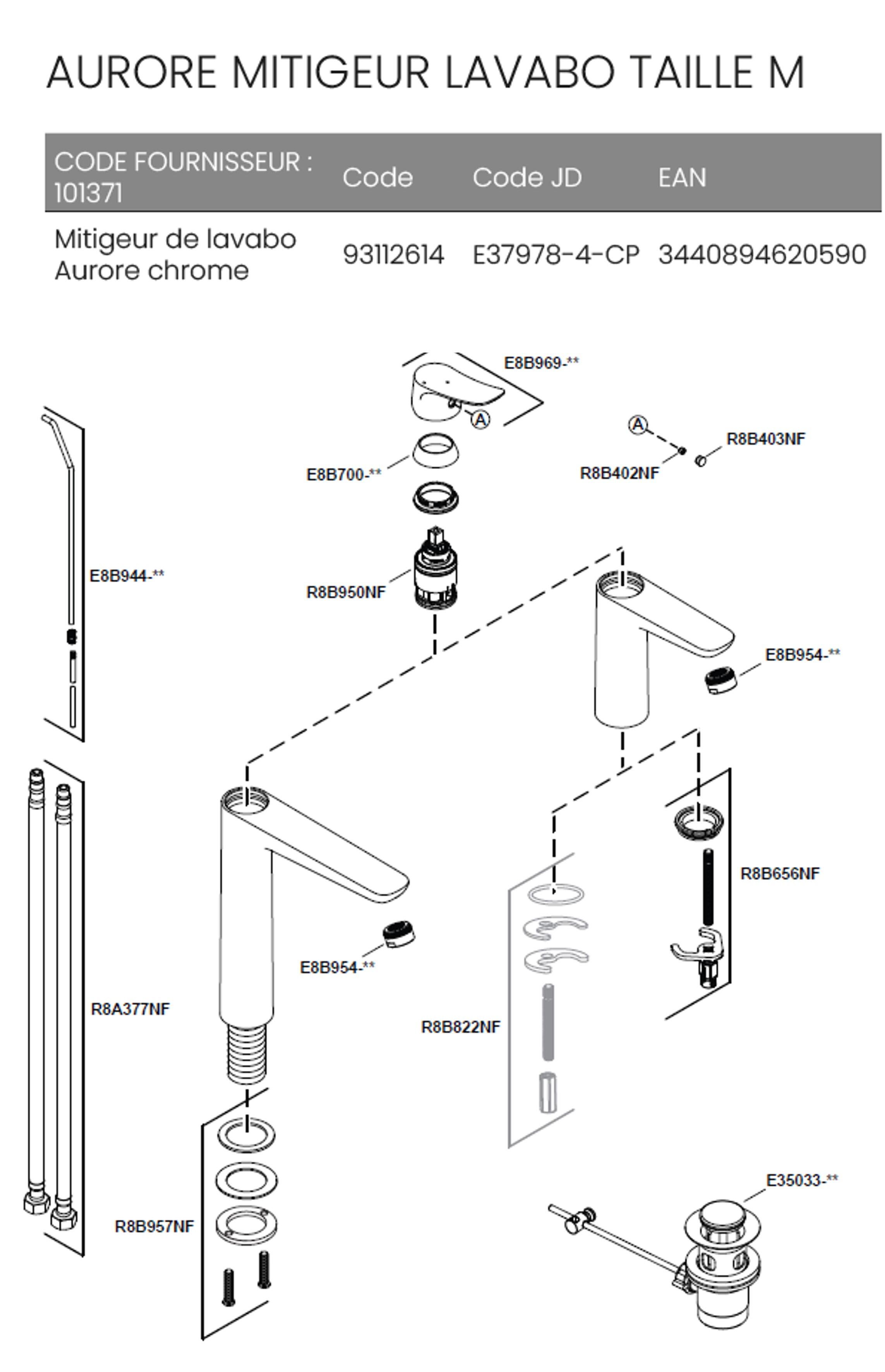 Mitigeur de lavabo chrome XL, Aurore, JACOB DELAFON - 5