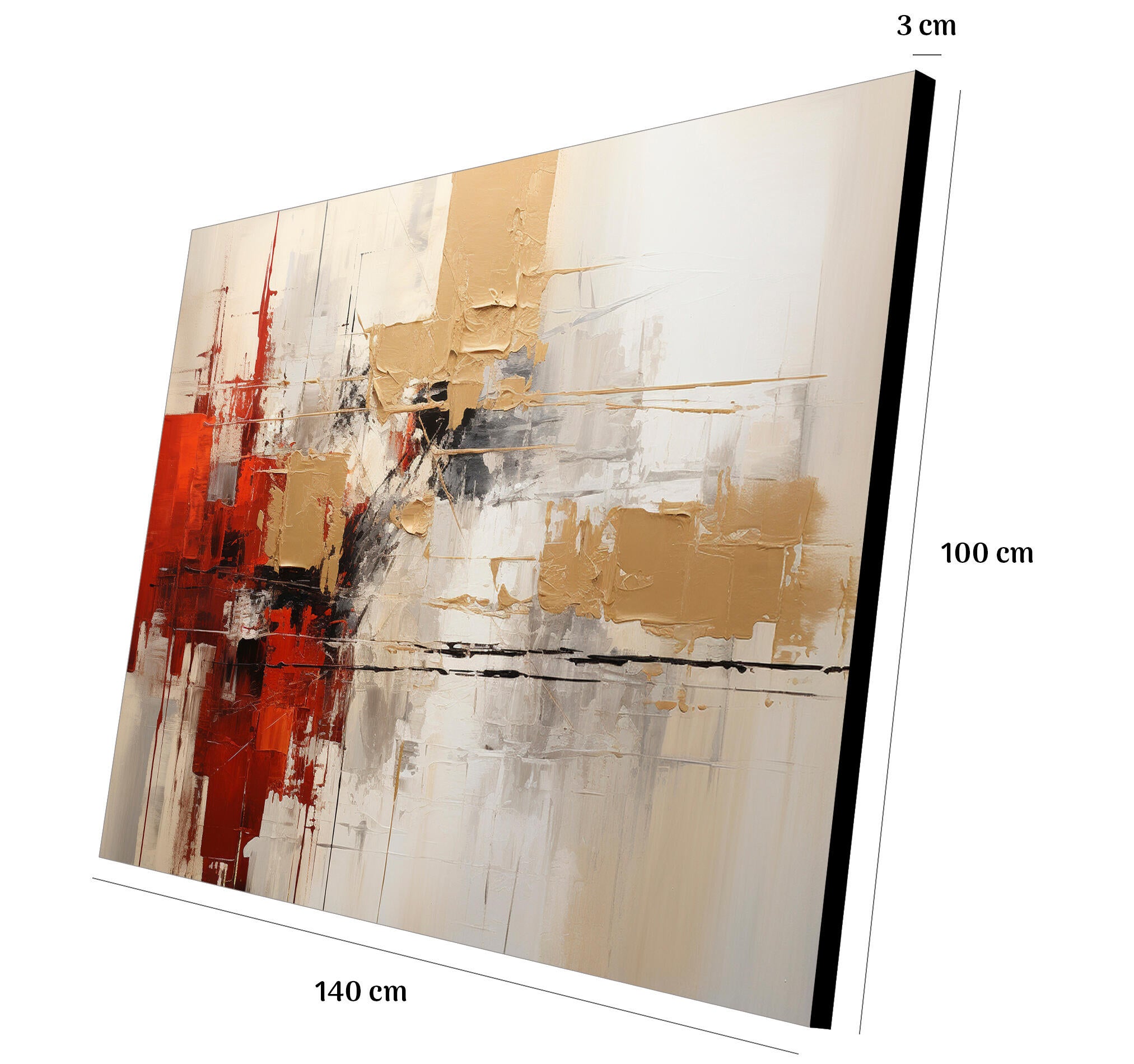 Objeto decorativo sin marco Arte rectangular de 140 x 100 cm. MDF Abstracto Rojo pasteles cálidos - 3
