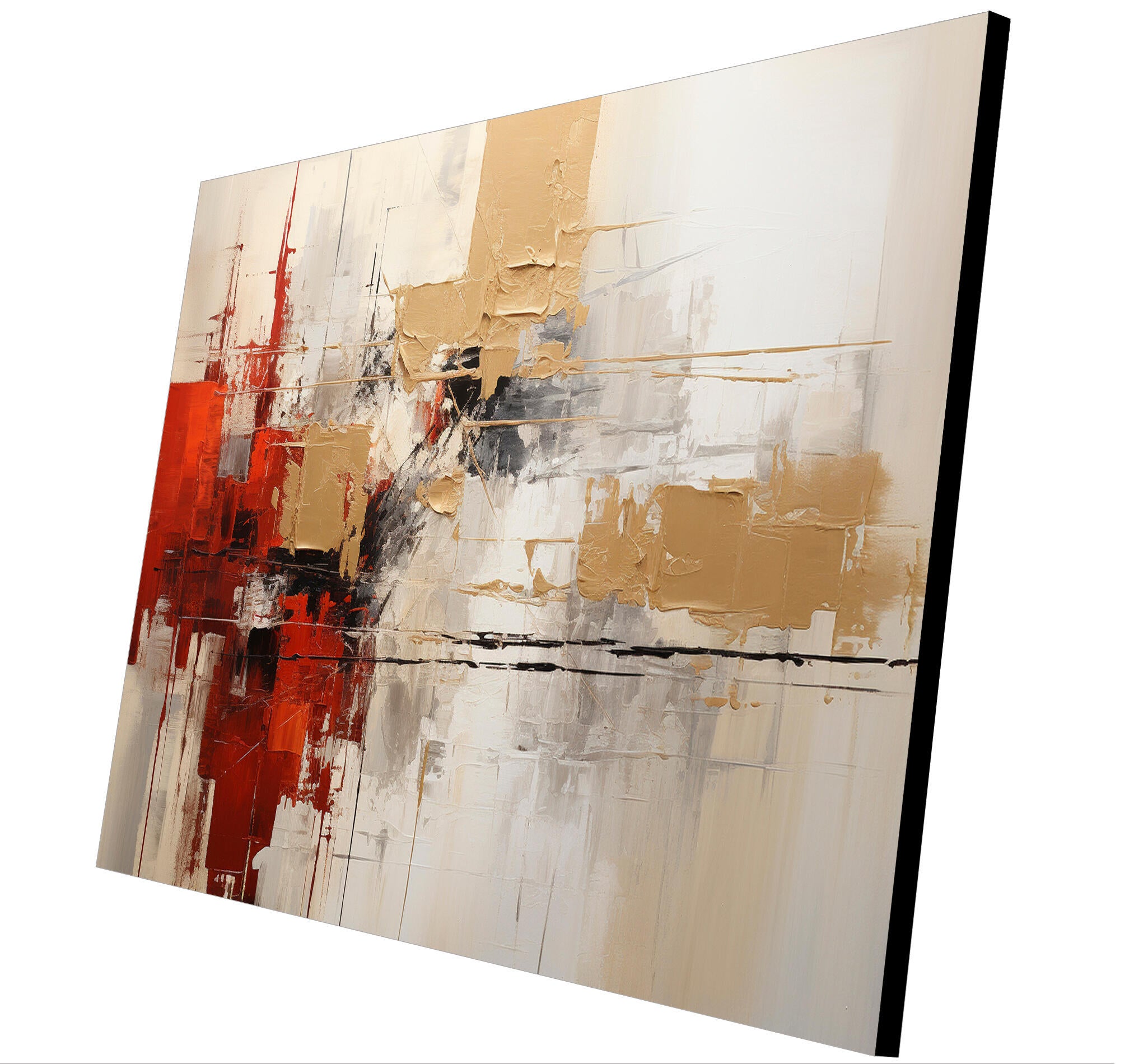 Objeto decorativo sin marco Arte rectangular de 140 x 100 cm. MDF Abstracto Rojo pasteles cálidos - 5