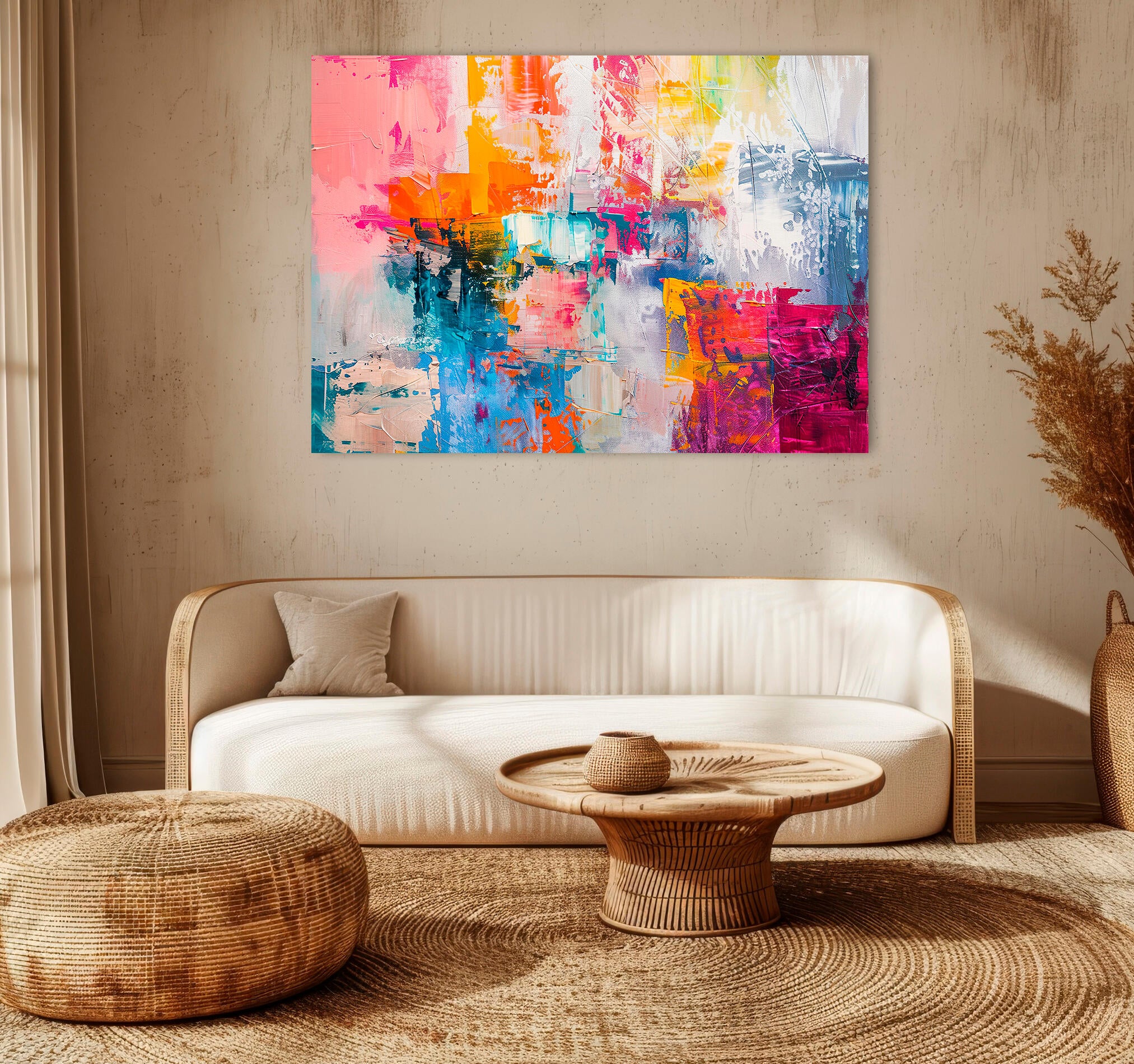 Objeto decorativo sin marco Arte rectangular de 140 x 100 cm. MDF Abstracto Turbio pasteles cálidos - 9