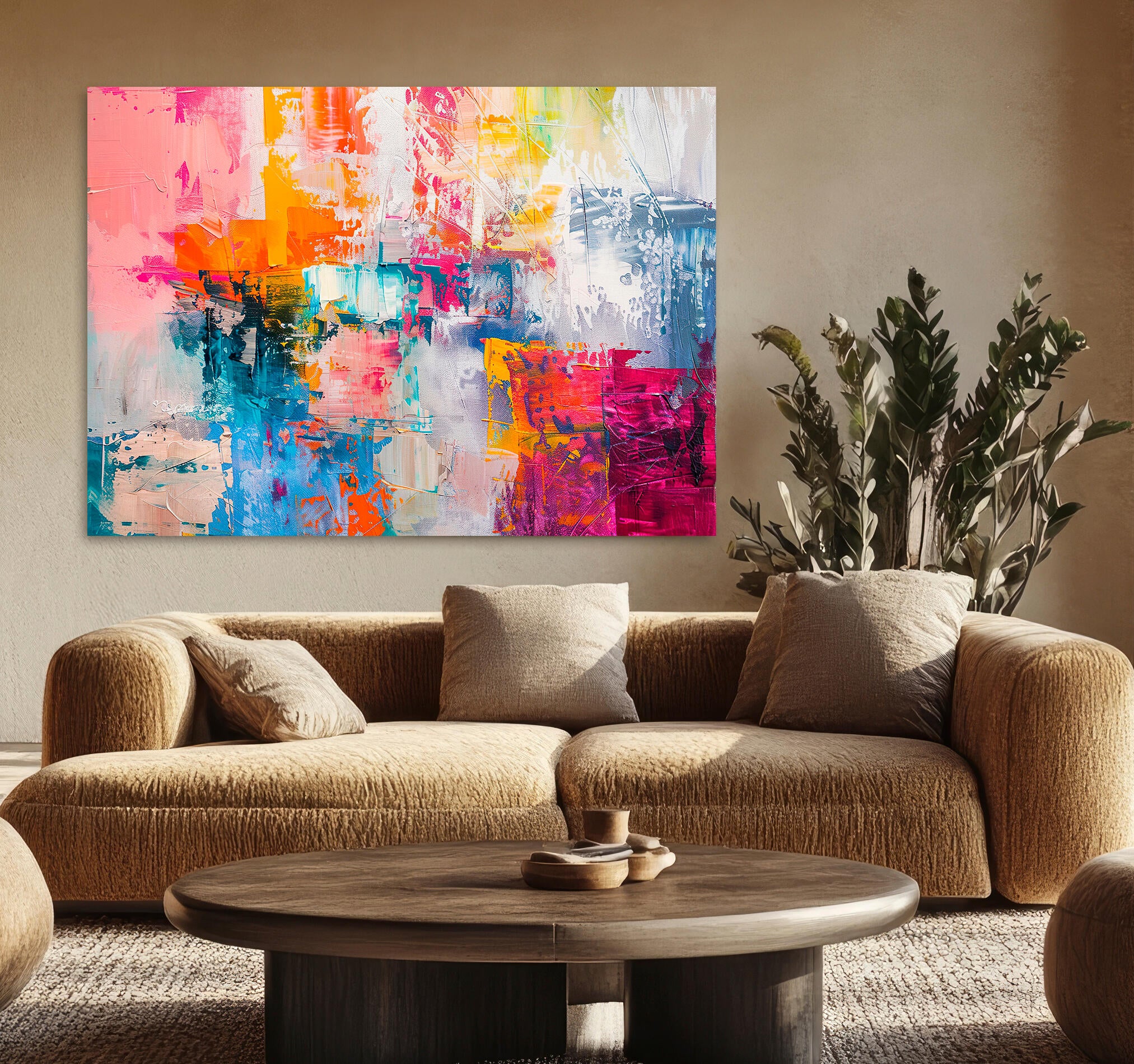 Objeto decorativo sin marco Arte rectangular de 140 x 100 cm. MDF Abstracto Turbio pasteles cálidos - 8