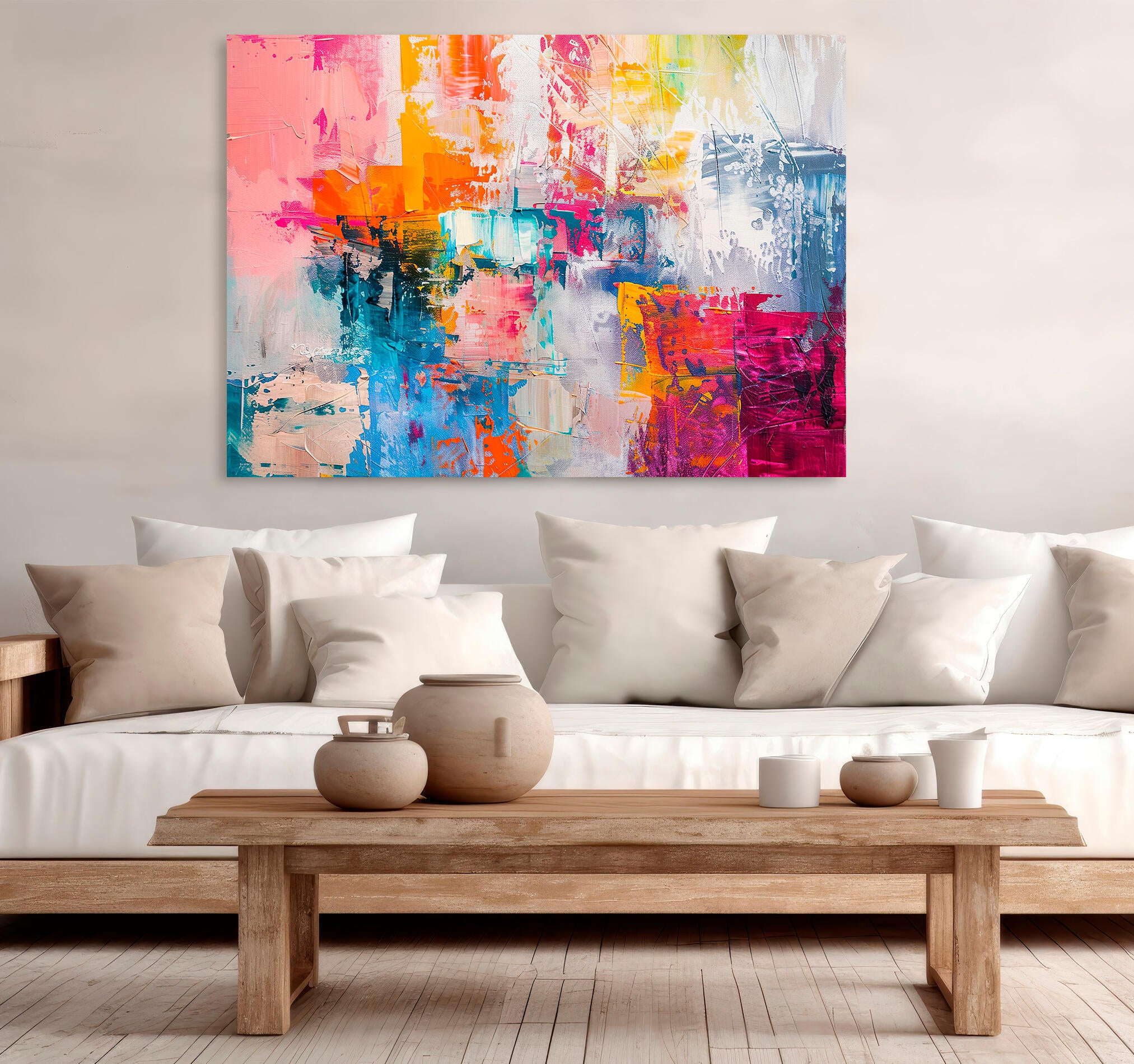 Objeto decorativo sin marco Arte rectangular de 140 x 100 cm. MDF Abstracto Turbio pasteles cálidos - 7
