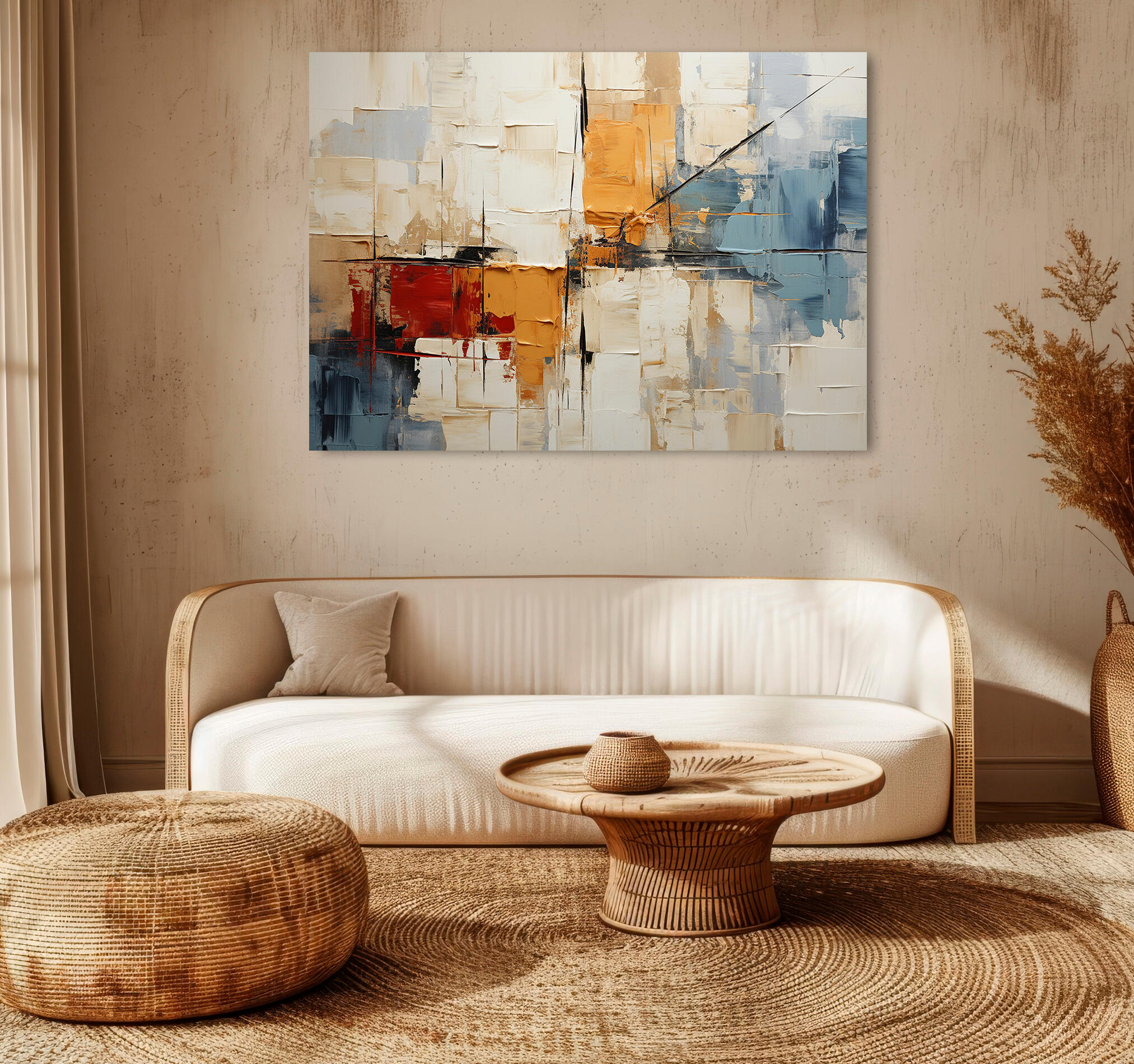 Objeto decorativo sin marco Arte rectangular de 140 x 100 cm. MDF Abstracto Templado pasteles cálidos - 9