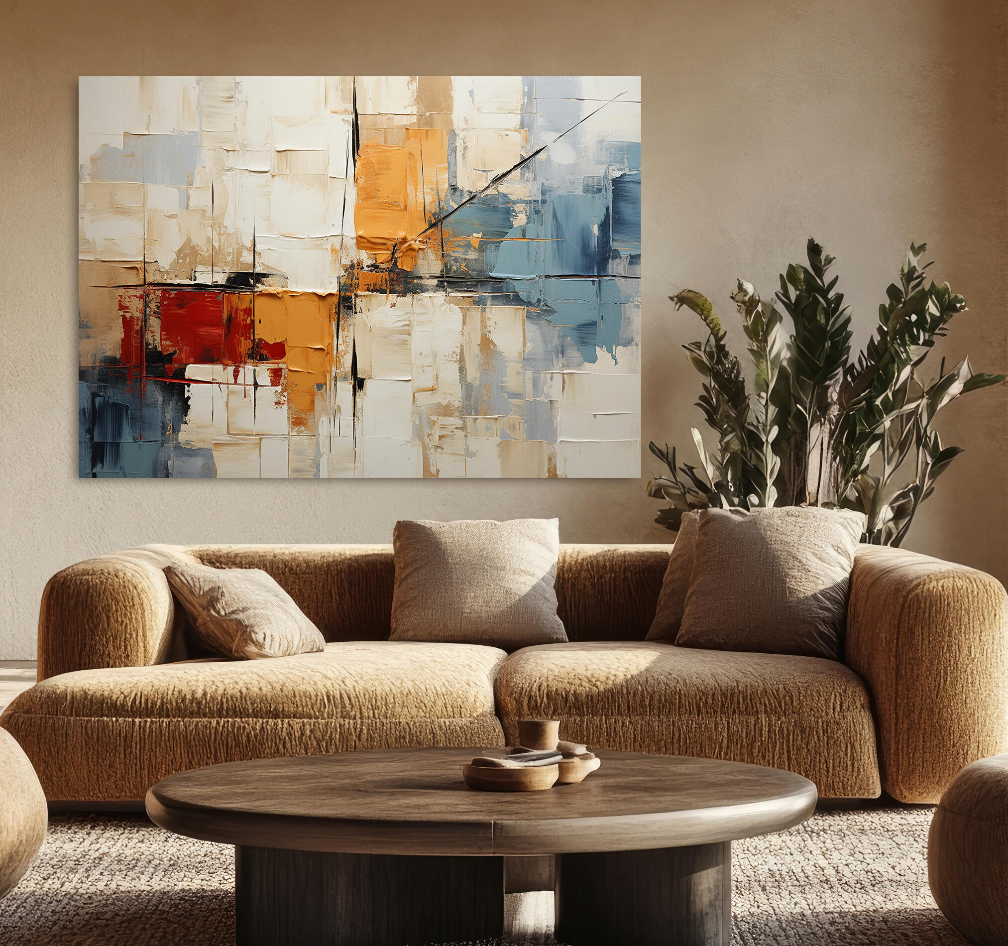 Objeto decorativo sin marco Arte rectangular de 140 x 100 cm. MDF Abstracto Templado pasteles cálidos - 8
