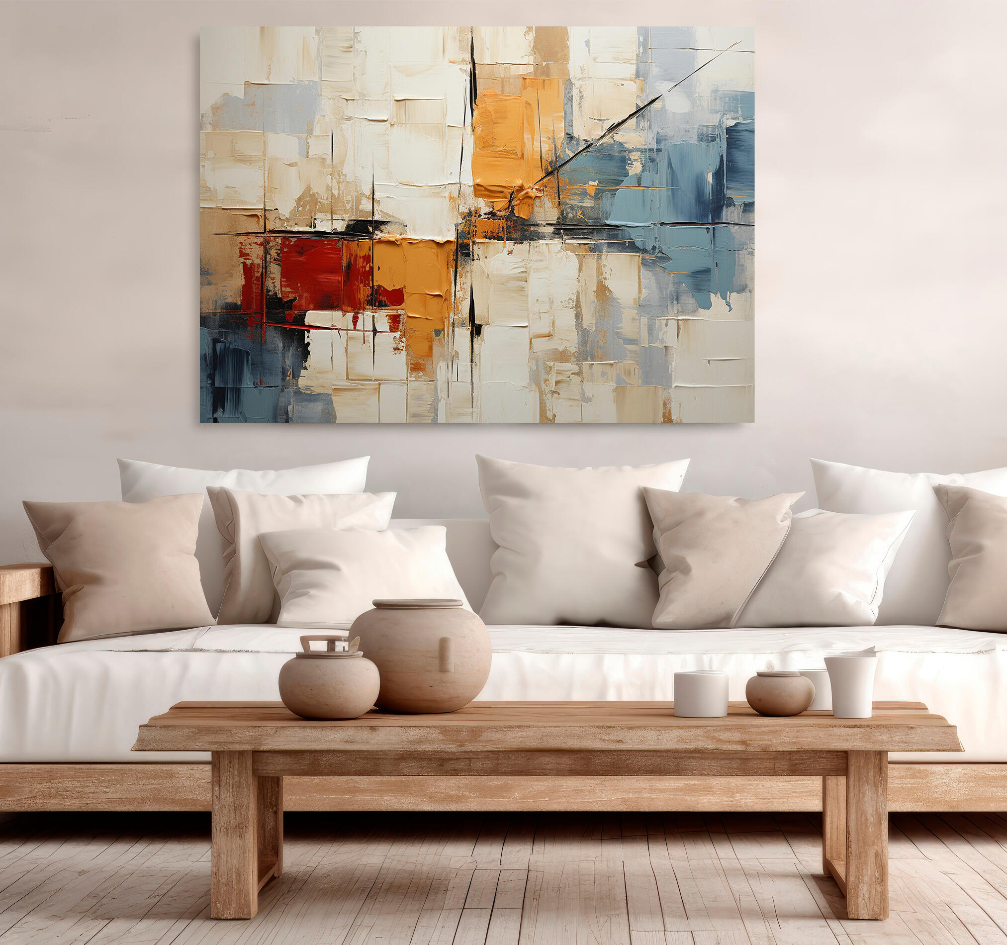Objeto decorativo sin marco Arte rectangular de 140 x 100 cm. MDF Abstracto Templado pasteles cálidos - 7