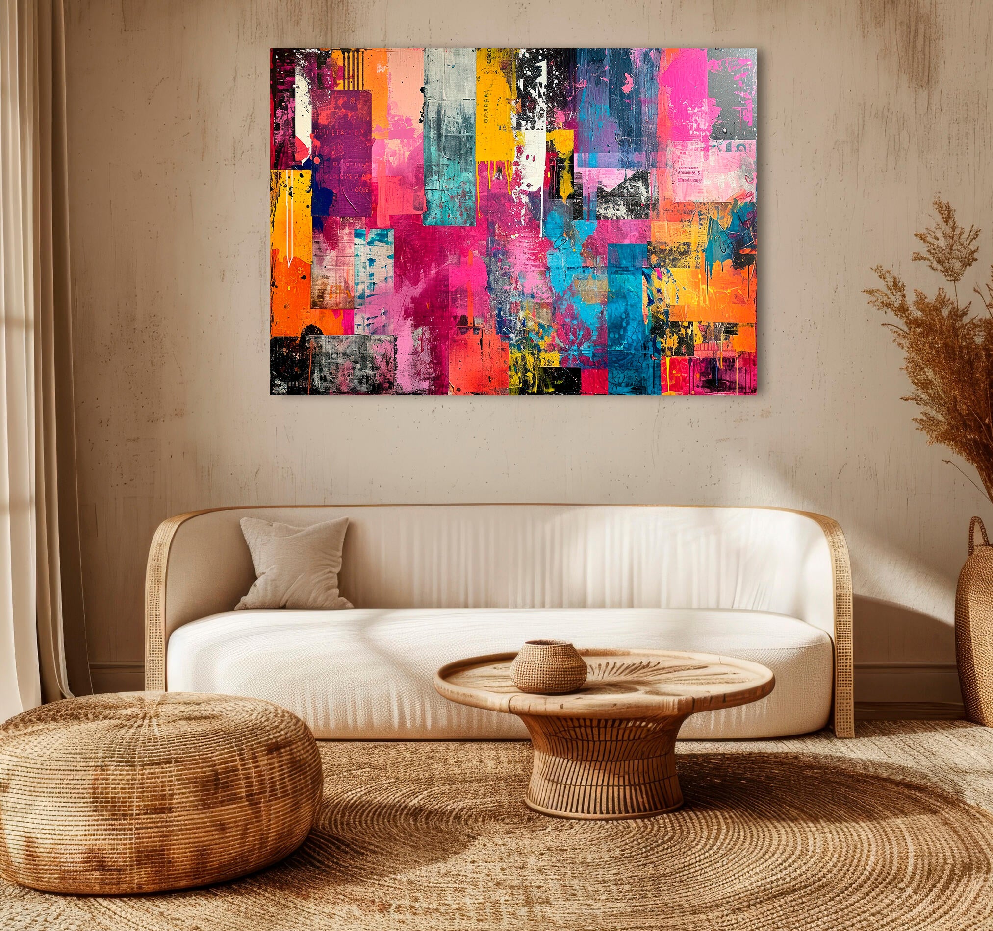 Objeto decorativo sin marco Arte rectangular de 140 x 100 cm. MDF Abstracto Fuerte pasteles cálidos - 9