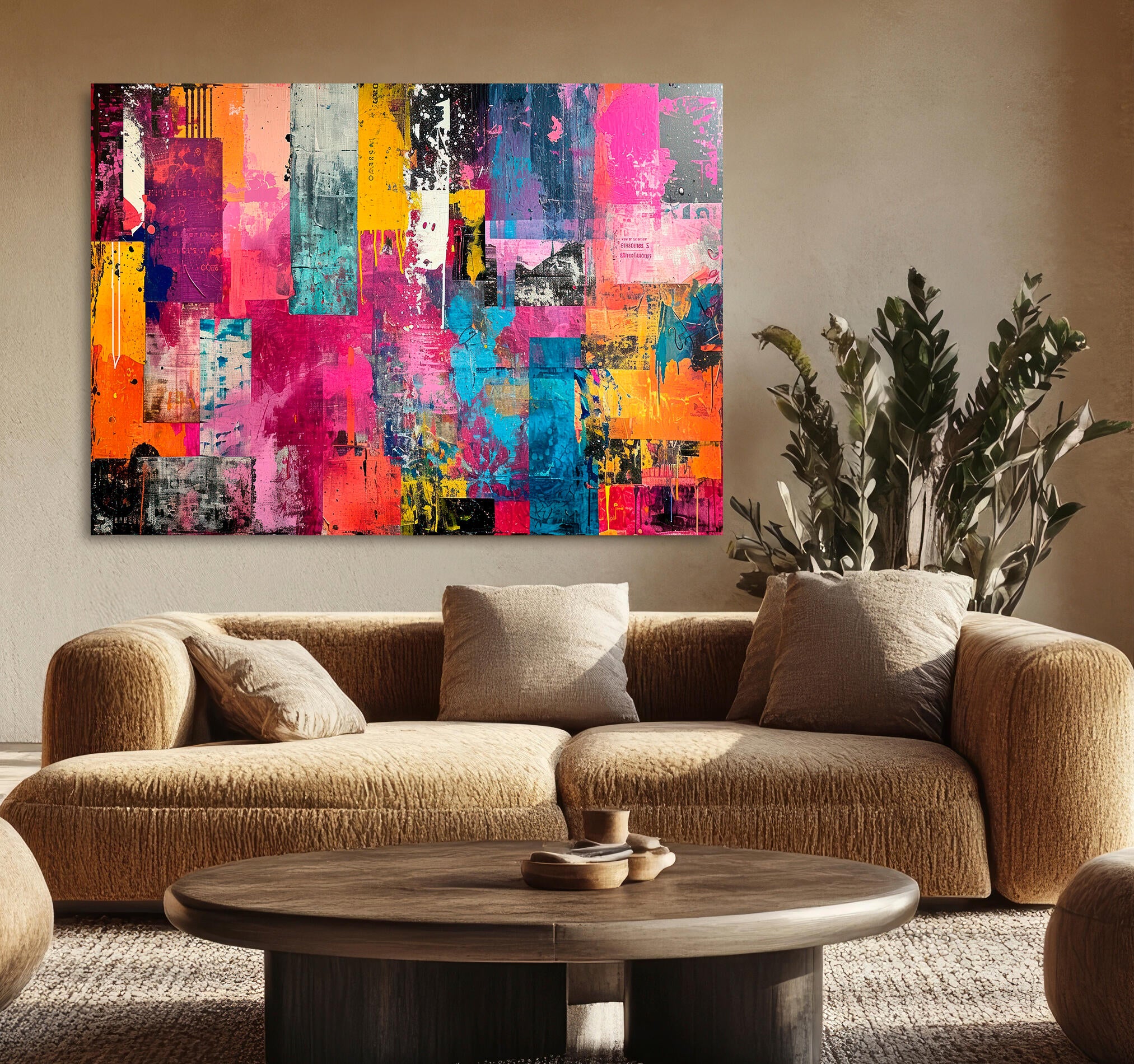 Objeto decorativo sin marco Arte rectangular de 140 x 100 cm. MDF Abstracto Fuerte pasteles cálidos - 8
