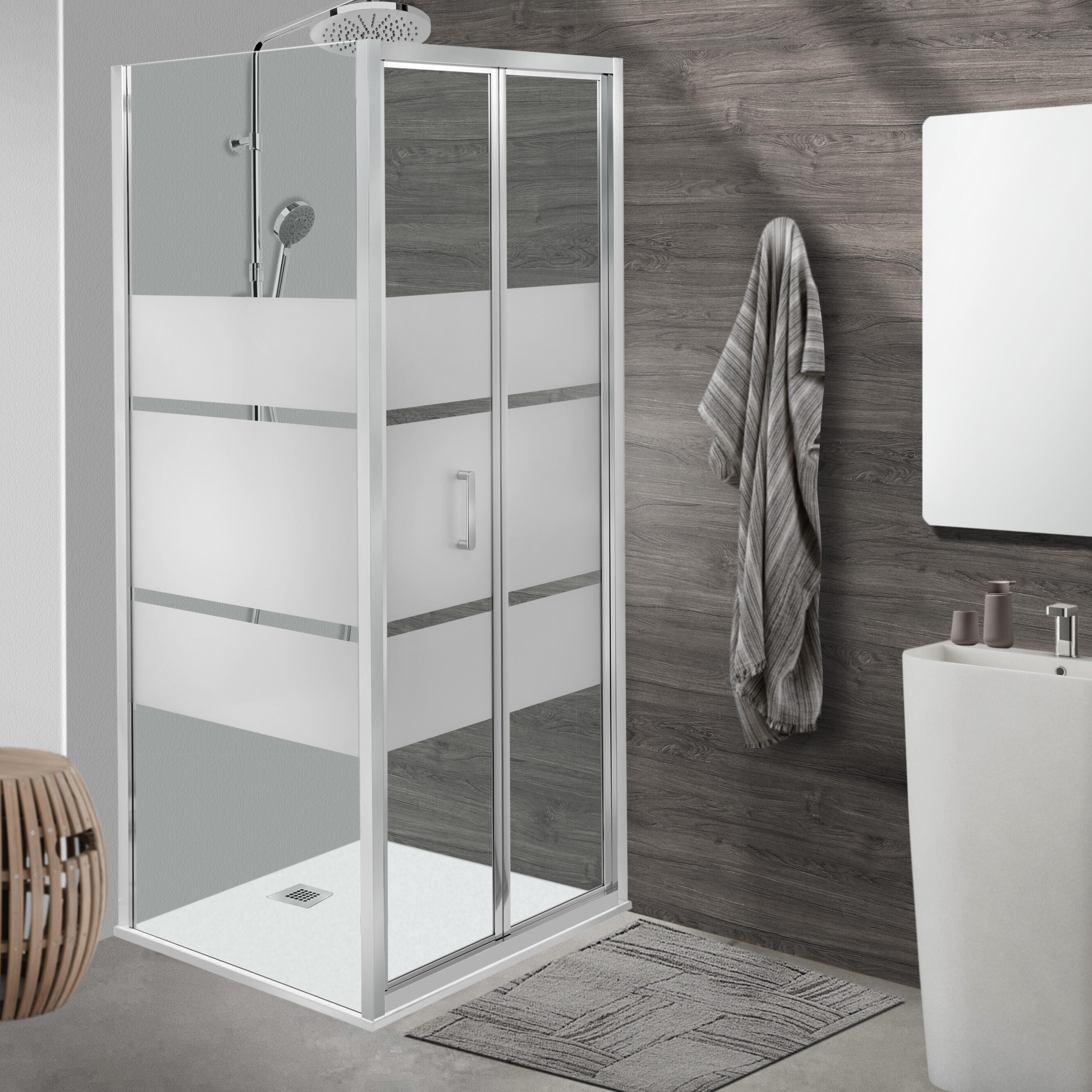 Pannello laterale per box doccia Zesk L 70 x H 190cm, Sp. 6 mm vetro serigrafato profilo in alluminio cromato - 2