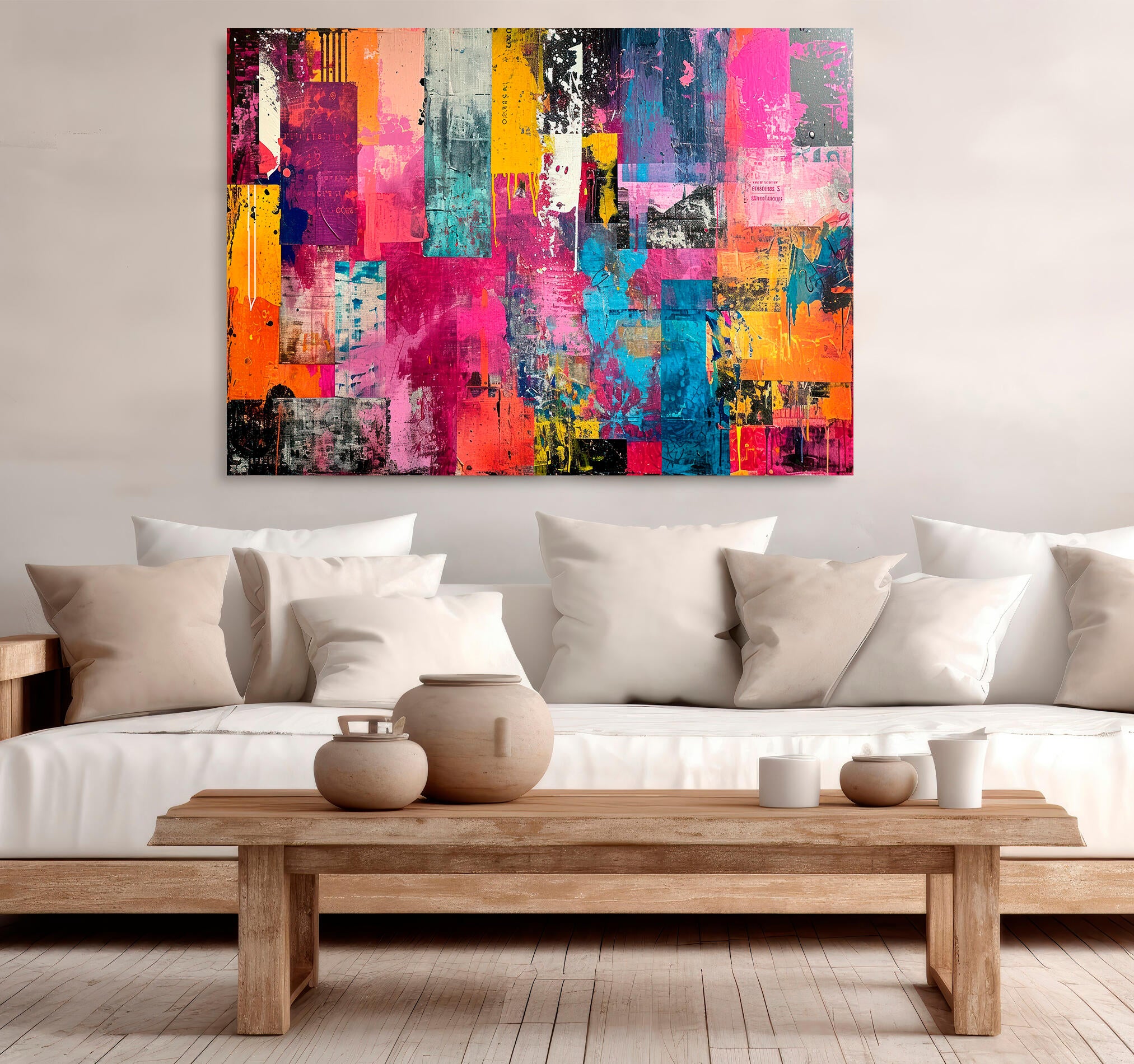 Objeto decorativo sin marco Arte rectangular de 140 x 100 cm. MDF Abstracto Fuerte pasteles cálidos - 7