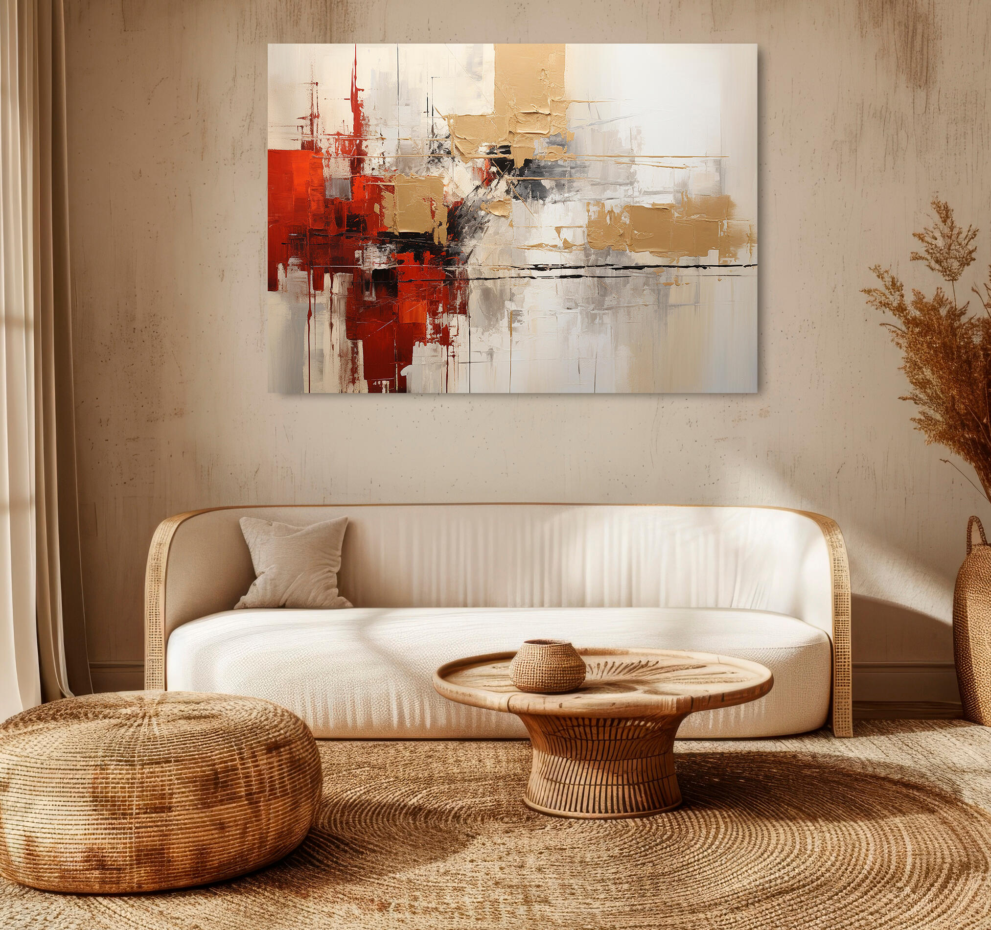 Objeto decorativo sin marco Arte rectangular de 140 x 100 cm. MDF Abstracto Rojo pasteles cálidos - 9