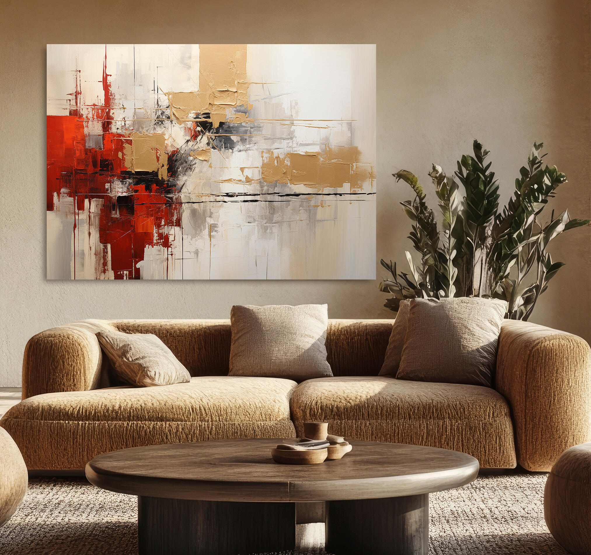 Objeto decorativo sin marco Arte rectangular de 140 x 100 cm. MDF Abstracto Rojo pasteles cálidos - 8