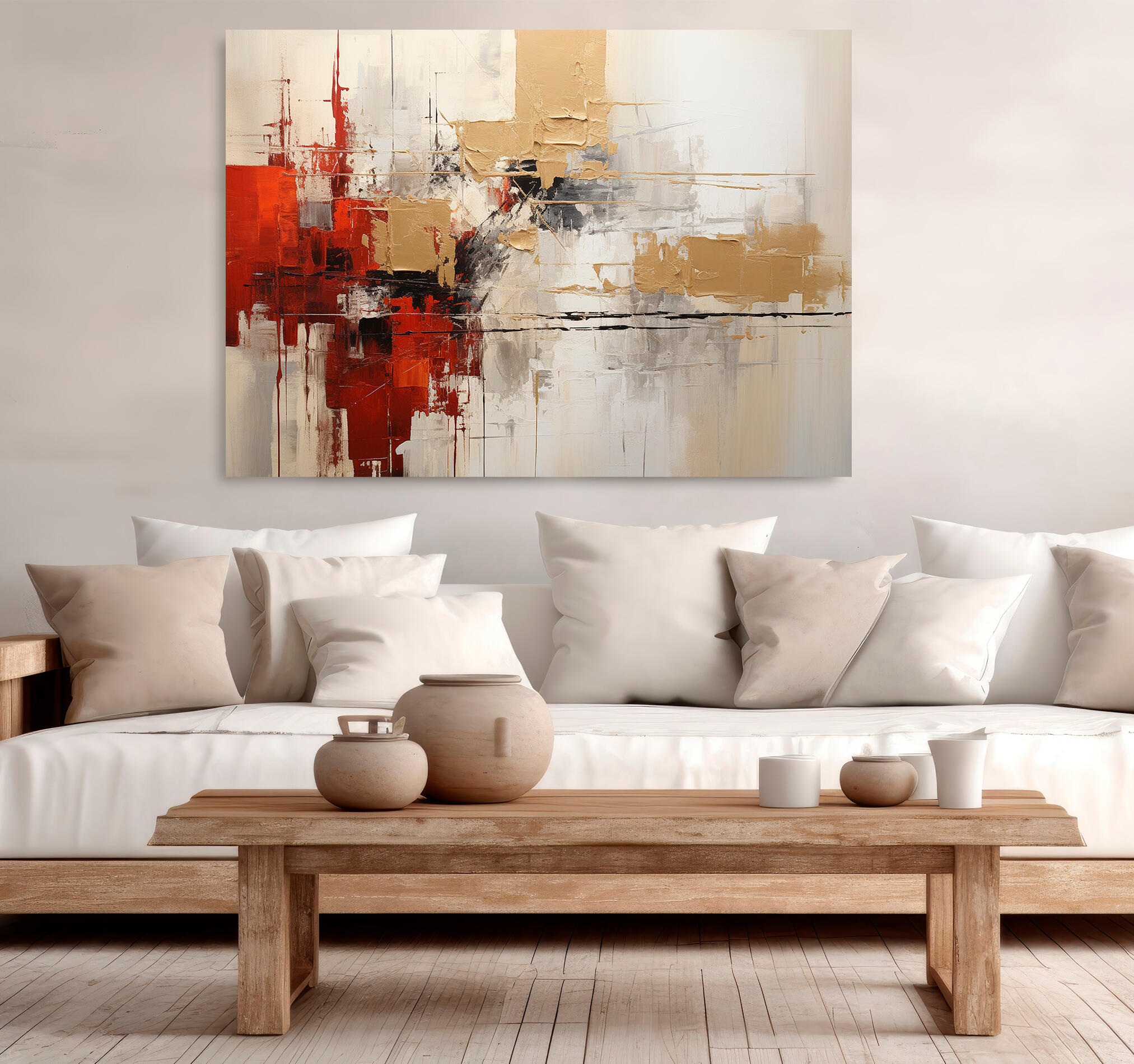 Objeto decorativo sin marco Arte rectangular de 140 x 100 cm. MDF Abstracto Rojo pasteles cálidos - 7