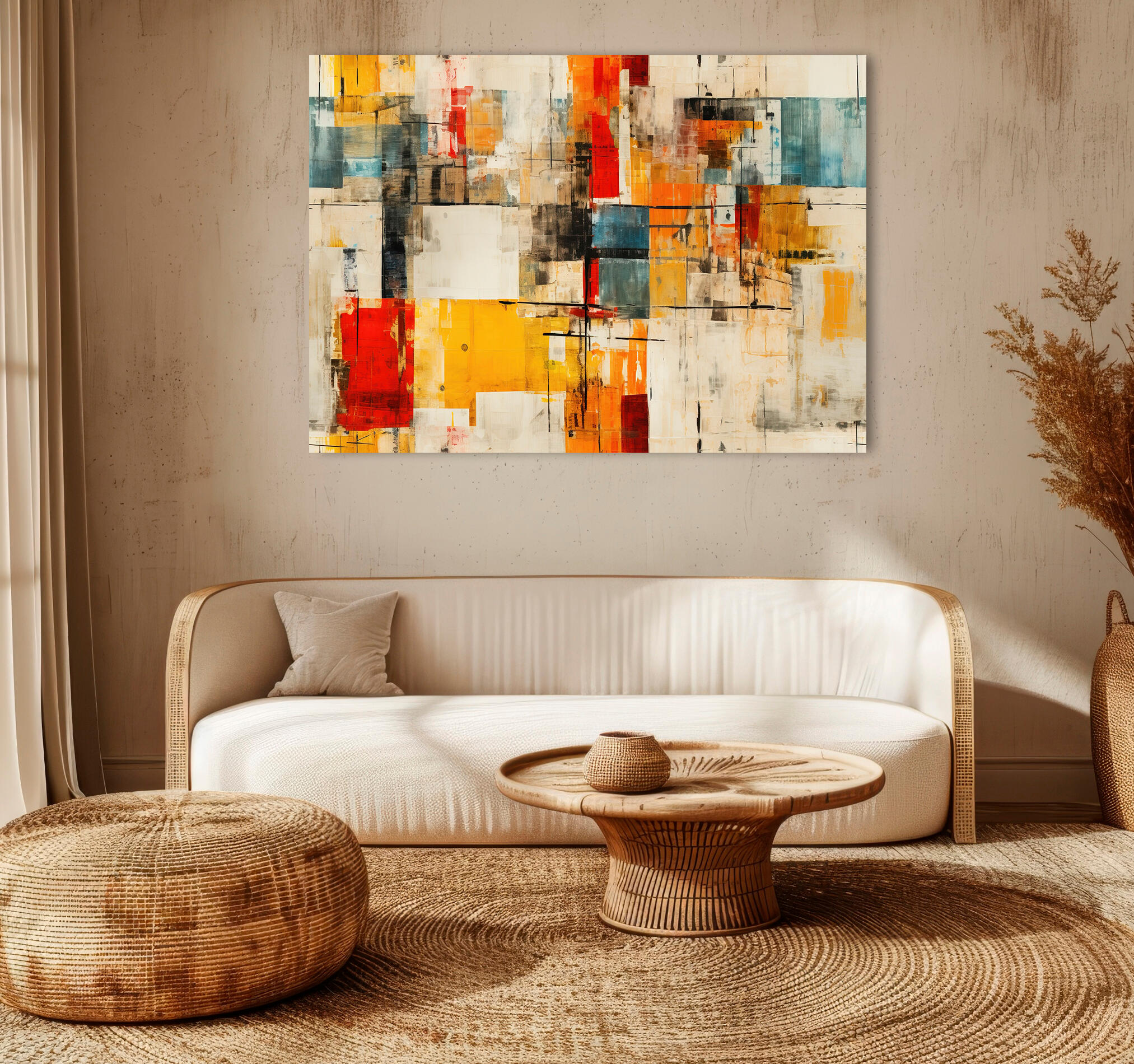 Objeto decorativo sin marco Arte rectangular de 140 x 100 cm. MDF Abstracto Beige pasteles cálidos - 9