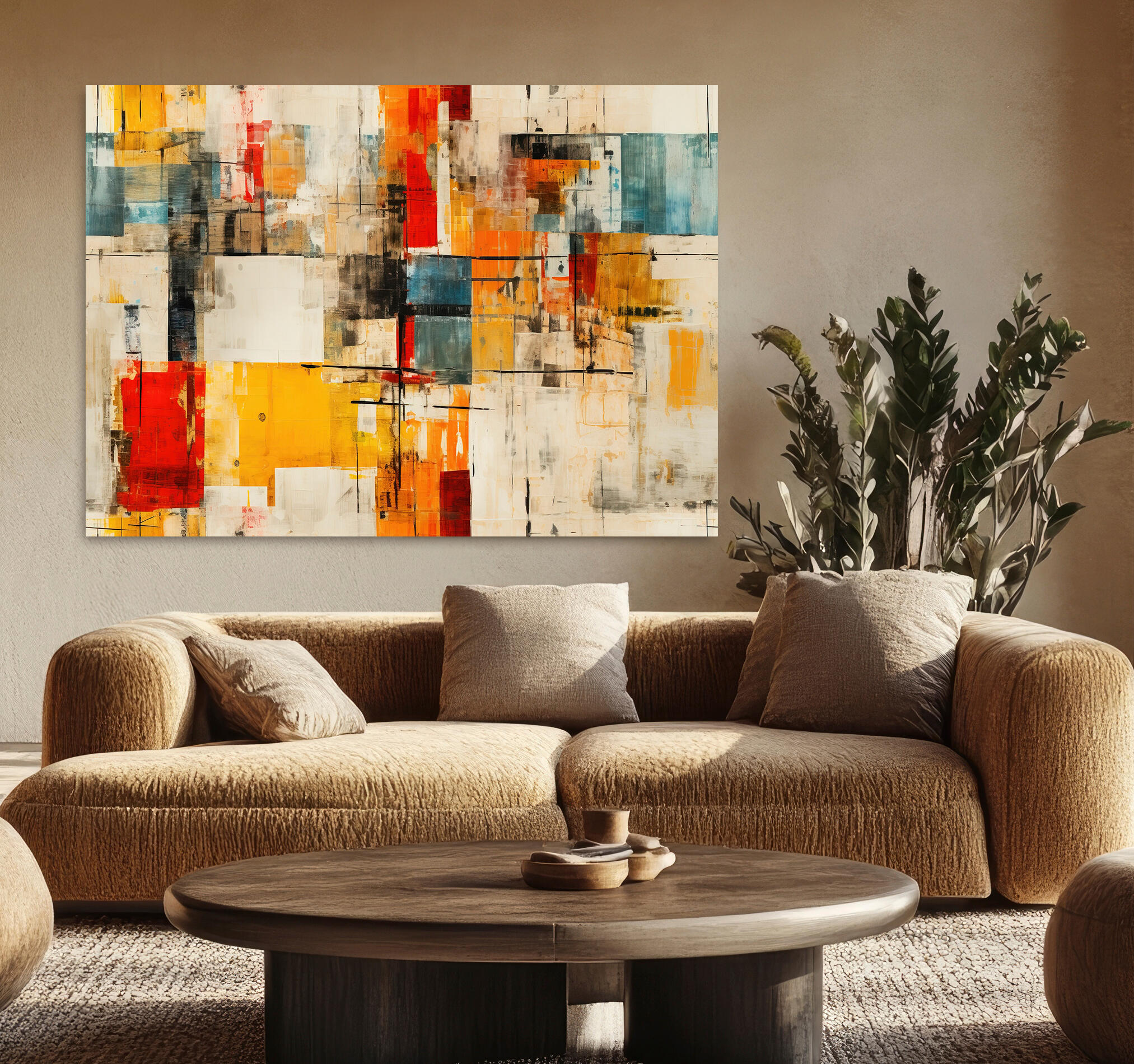 Objeto decorativo sin marco Arte rectangular de 140 x 100 cm. MDF Abstracto Beige pasteles cálidos - 8