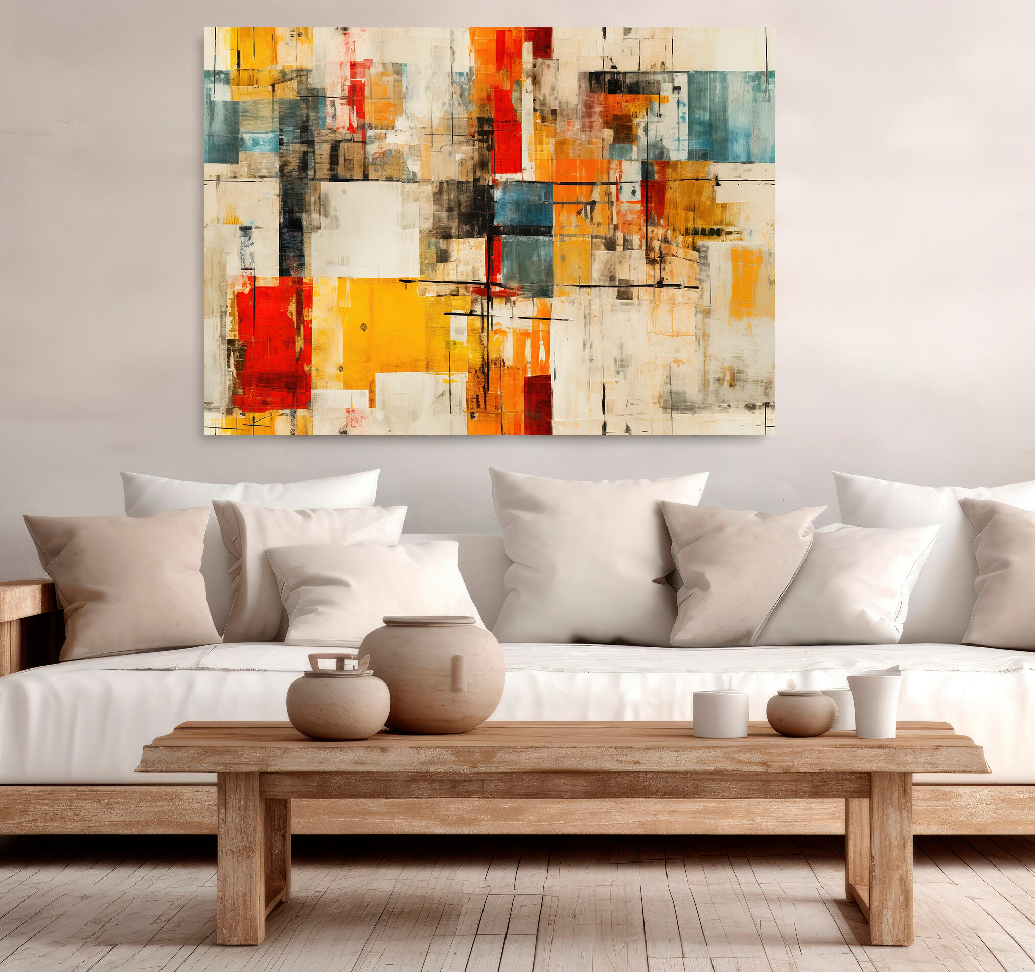 Objeto decorativo sin marco Arte rectangular de 140 x 100 cm. MDF Abstracto Beige pasteles cálidos - 7