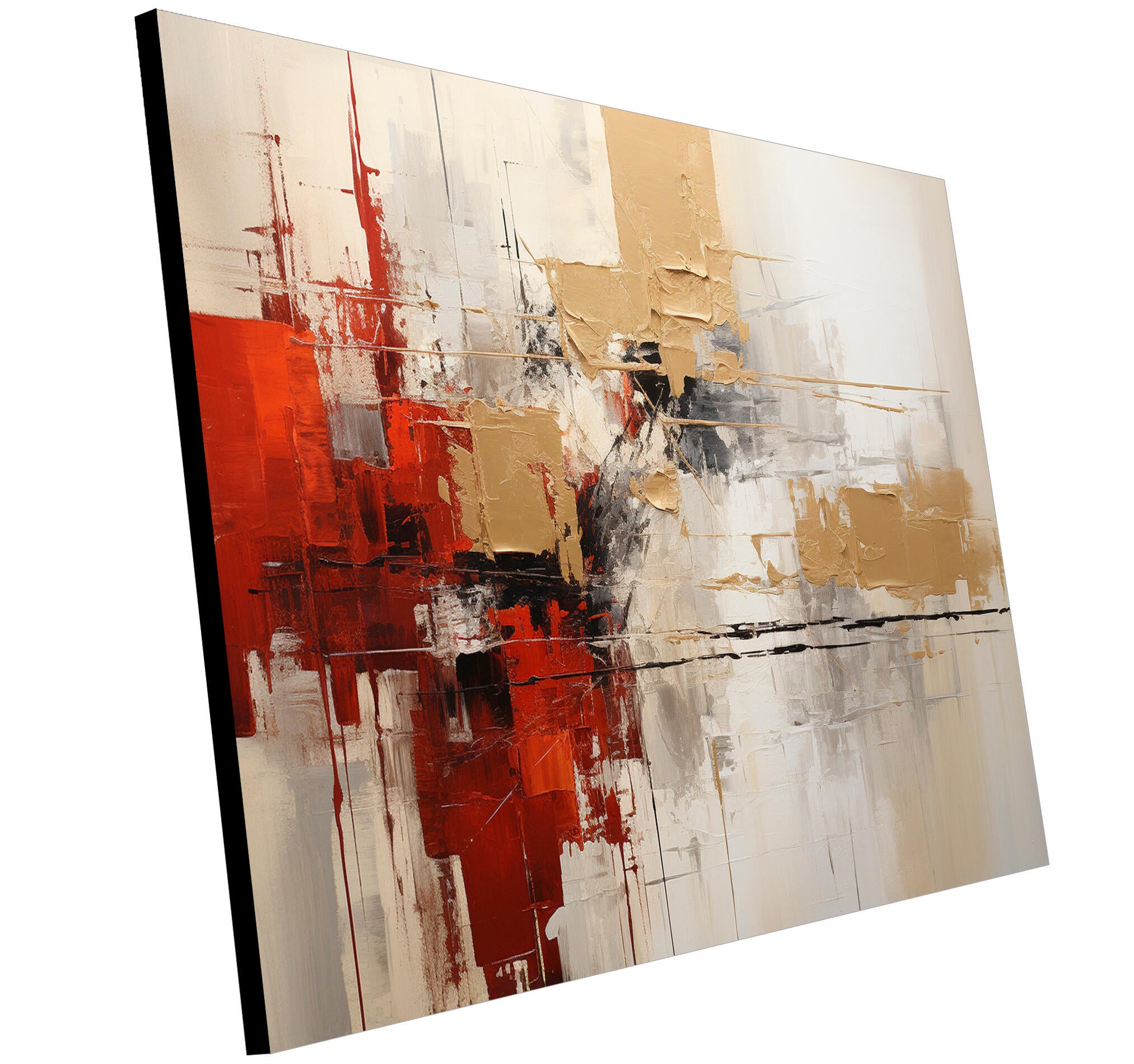 Objeto decorativo sin marco Arte rectangular de 140 x 100 cm. MDF Abstracto Rojo pasteles cálidos - 4