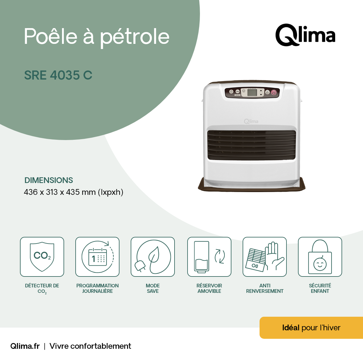 Poêle à pétrole à injection électronique QLIMA SRE 4035 C, 3.5 kW - 5