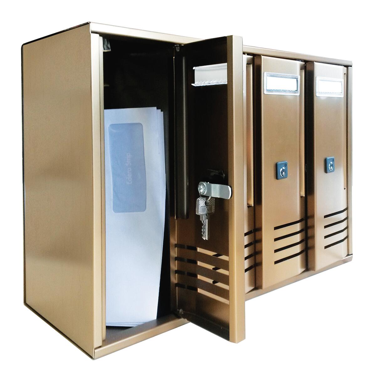 Casellario postale condominiale ALUBOX  Cubo 4 posti formato lettera in alluminio oro lucido L 42 x P 17.5 x H 30 cm - 3