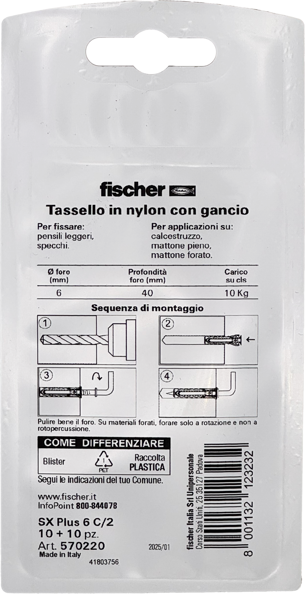 Set di tasselli  con gancio a l FISCHER SX Plus 6 C/2 K  in nylon  Ø 6 mm  8 pezzi - 2