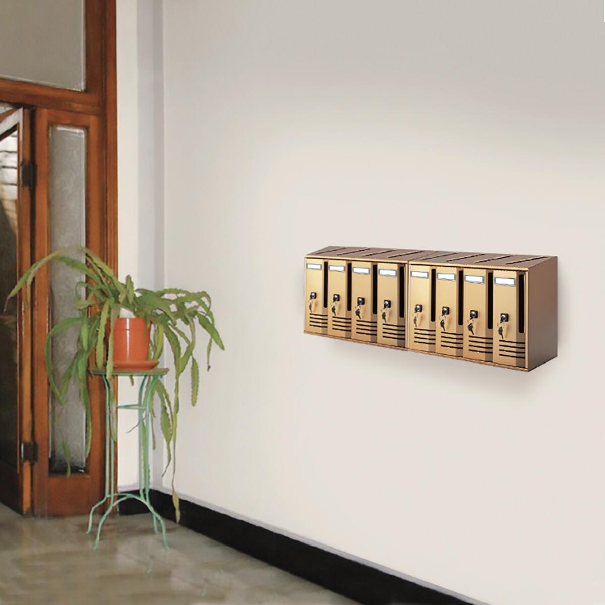 Casellario postale condominiale ALUBOX  Cubo 4 posti formato lettera in alluminio oro lucido L 42 x P 17.5 x H 30 cm - 2