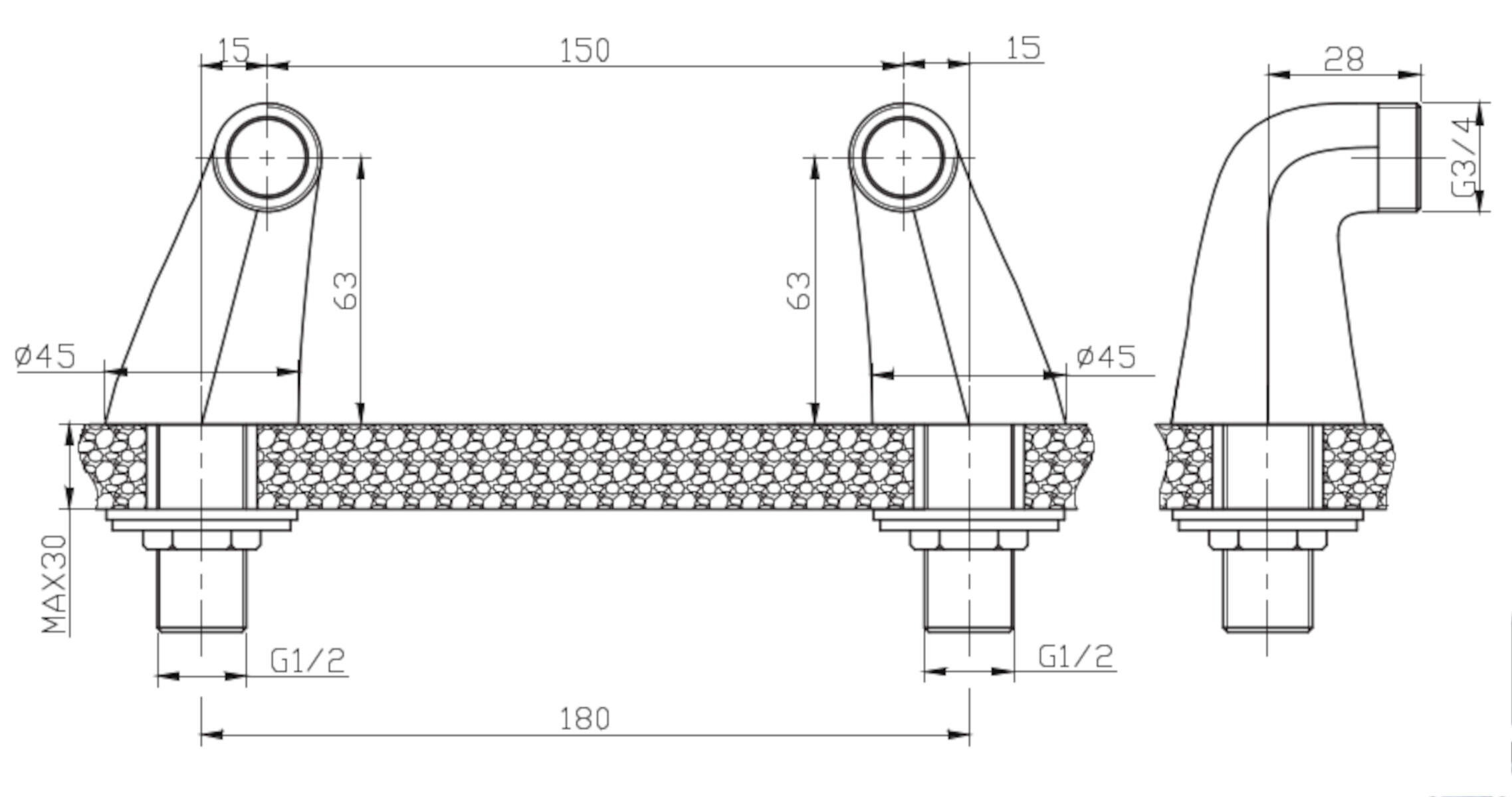 Lot de 2 colonnettes M/L 15 x 21/15 x 21 mm cuivre brossé, Envol, ESSEBAGNO - 3