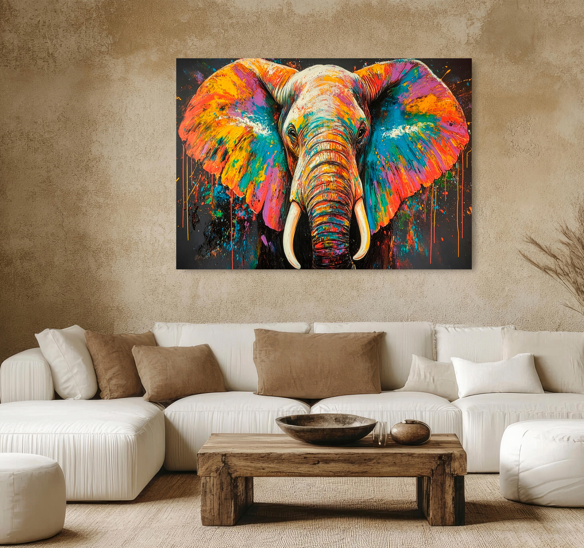 Cuadro impreso sin marco elefante colmillos 100 x 140 cm