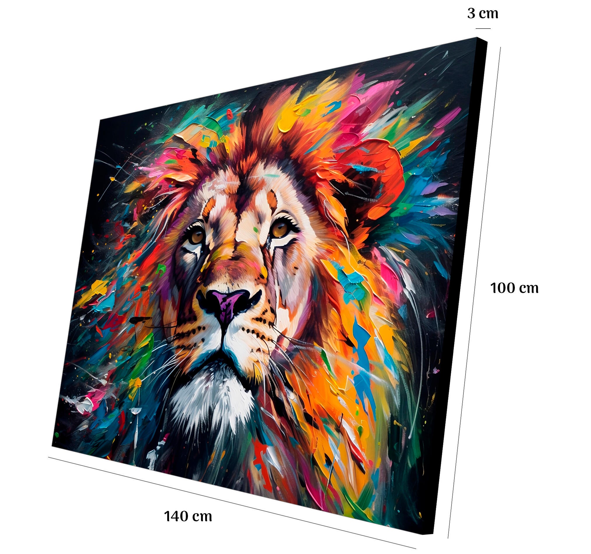 Objeto decorativo sin marco Arte rectangular de 140 x 100 cm. MDF Leon multicolor pasteles cálidos - 3