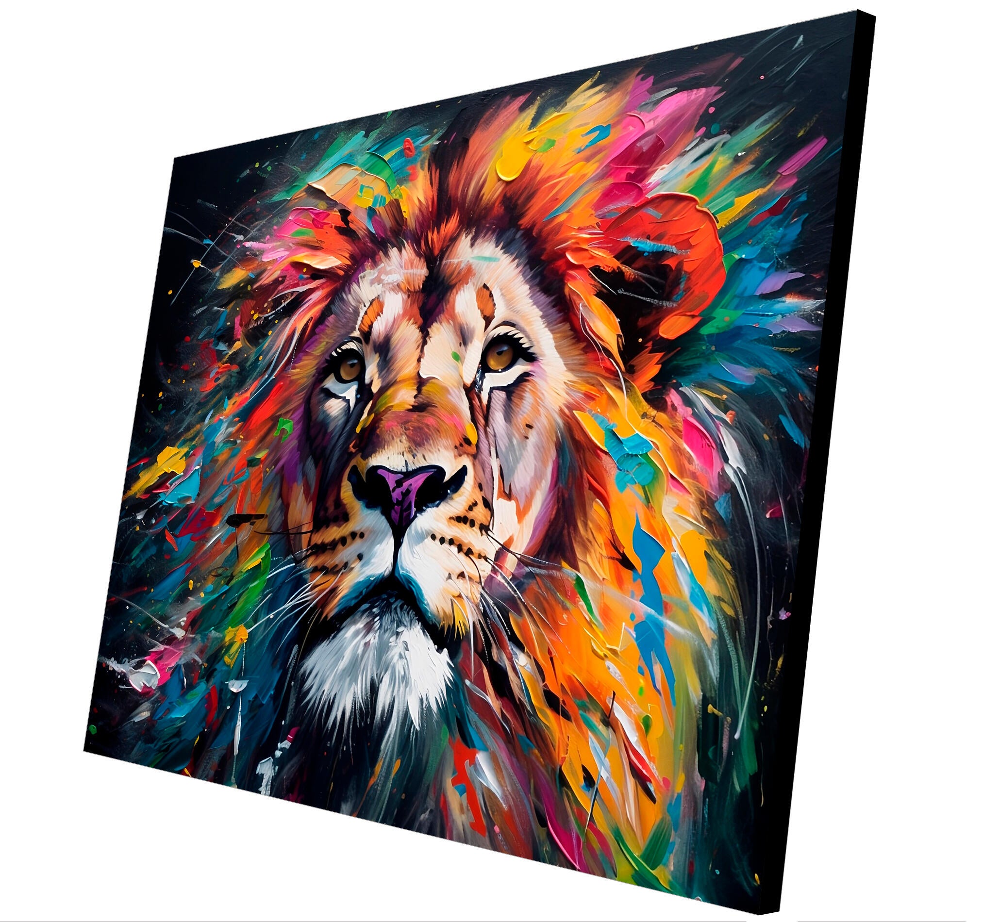 Objeto decorativo sin marco Arte rectangular de 140 x 100 cm. MDF Leon multicolor pasteles cálidos - 5