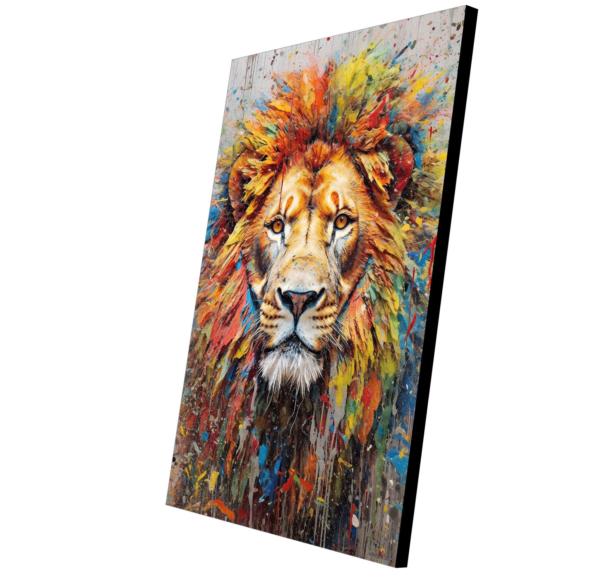 Objeto decorativo sin marco Arte rectangular de 140 x 100 cm. MDF León pintura pasteles cálidos - 5
