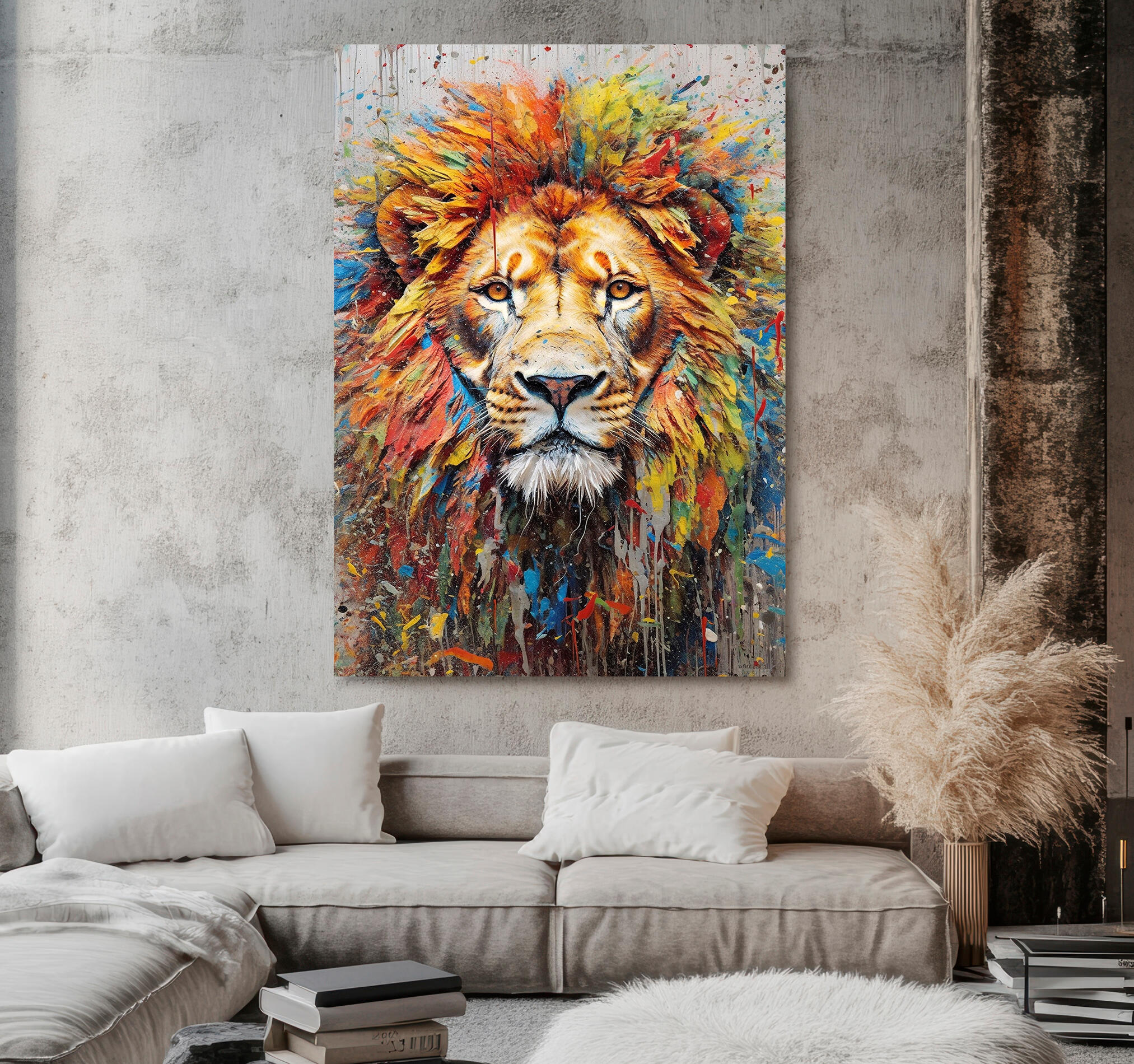 Objeto decorativo sin marco Arte rectangular de 140 x 100 cm. MDF León pintura pasteles cálidos - 7