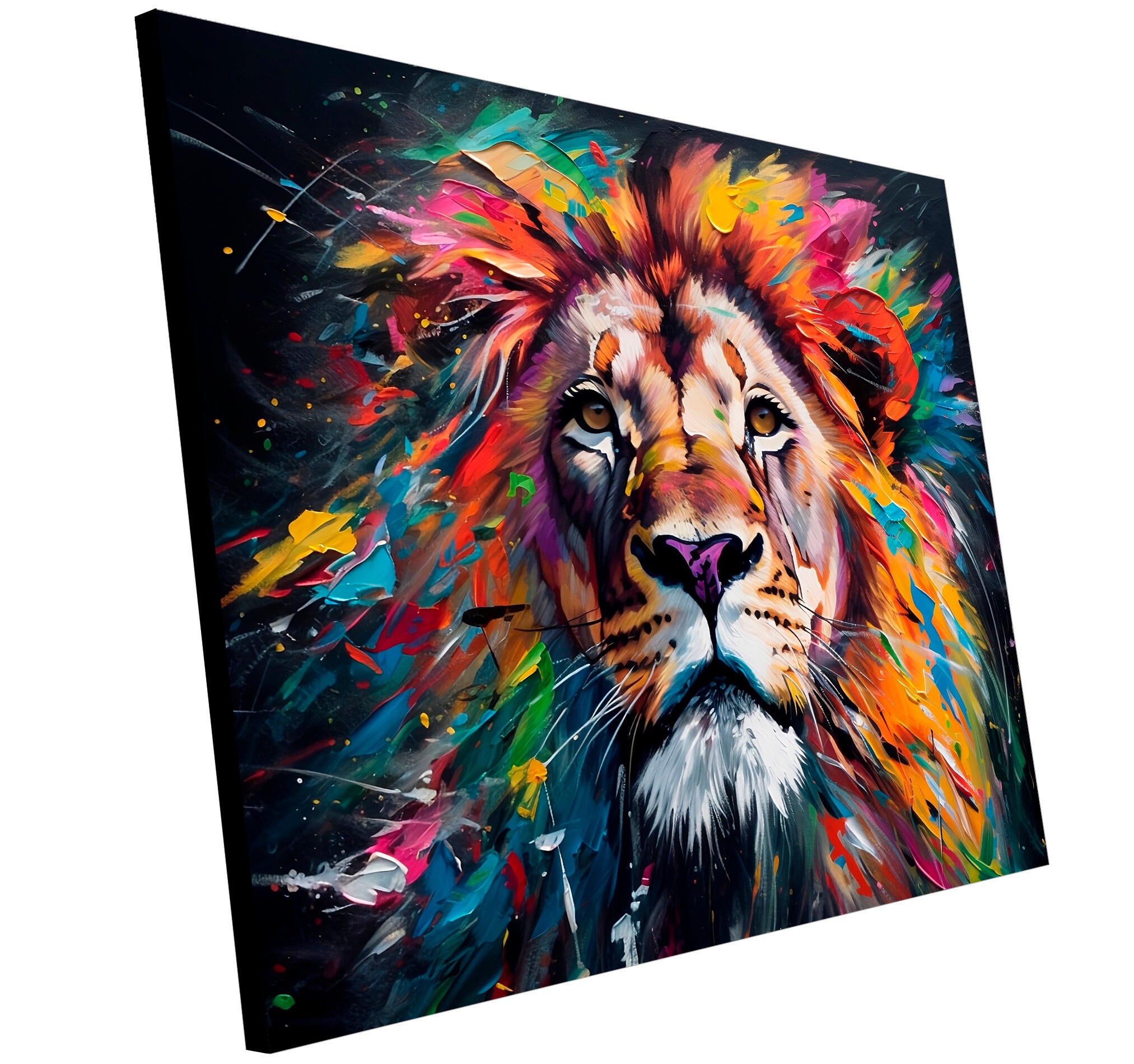 Objeto decorativo sin marco Arte rectangular de 140 x 100 cm. MDF Leon multicolor pasteles cálidos - 4