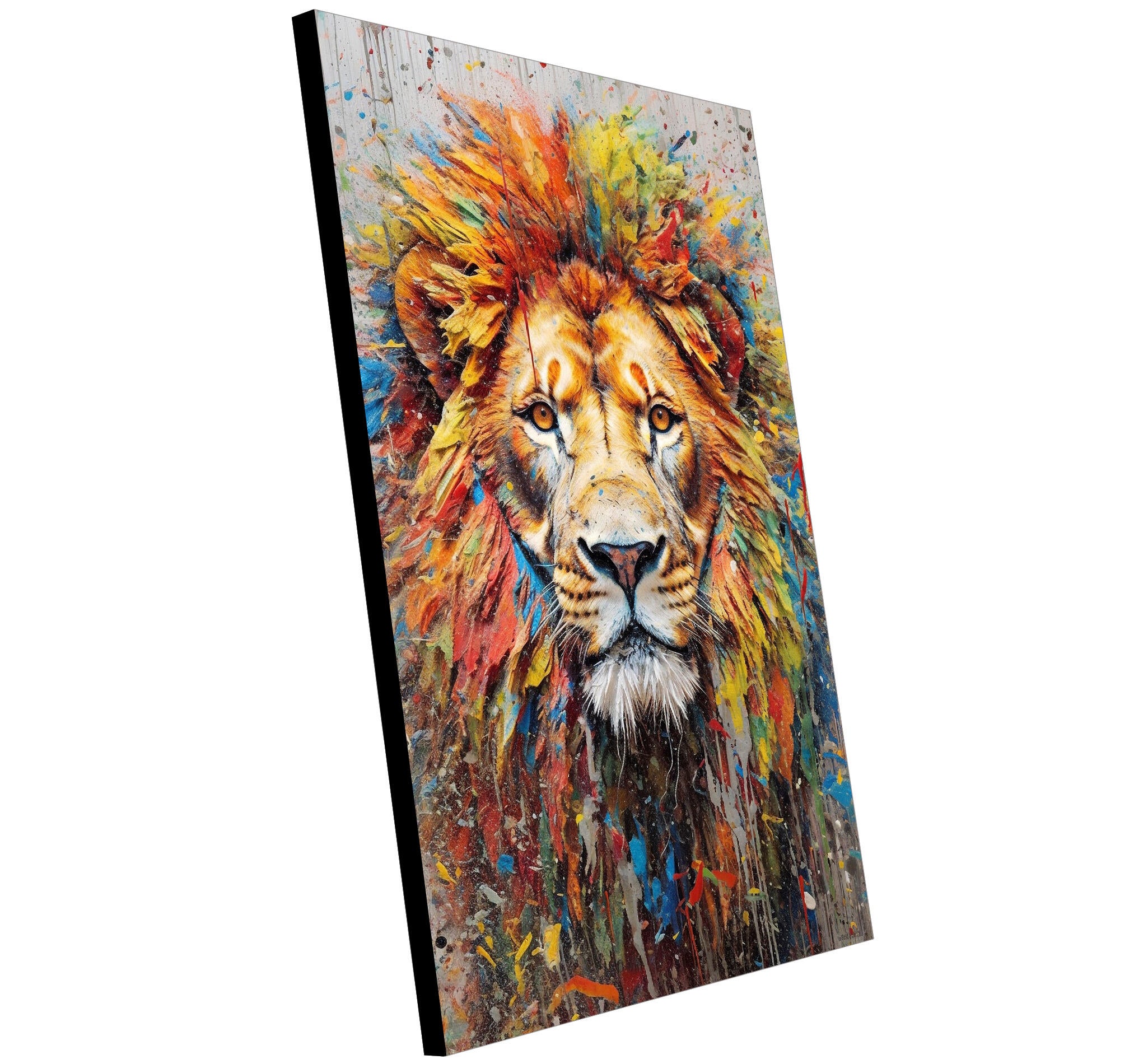Objeto decorativo sin marco Arte rectangular de 140 x 100 cm. MDF León pintura pasteles cálidos - 4