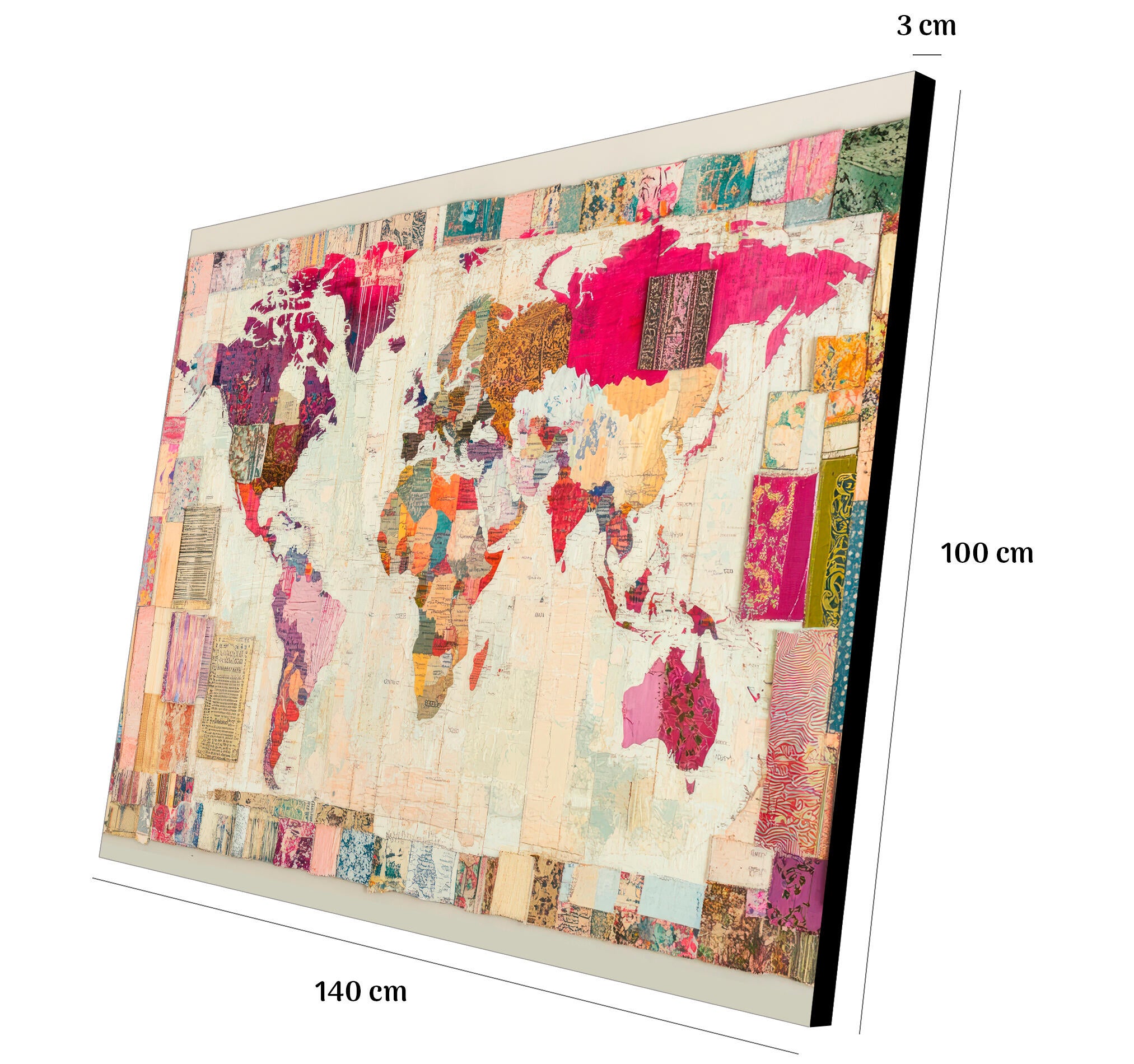 Objeto decorativo sin marco Arte rectangular de 140 x 100 cm. MDF Mapa pasteles cálidos - 3