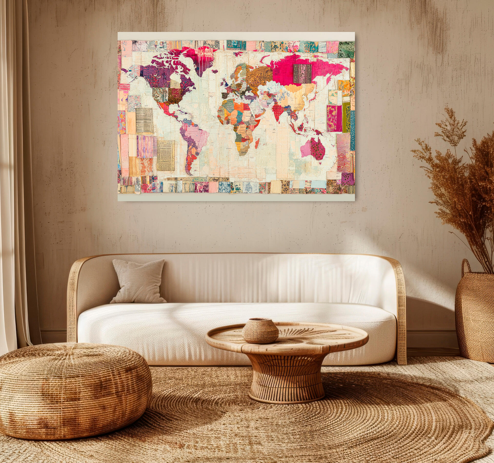 Objeto decorativo sin marco Arte rectangular de 140 x 100 cm. MDF Mapa pasteles cálidos - 9