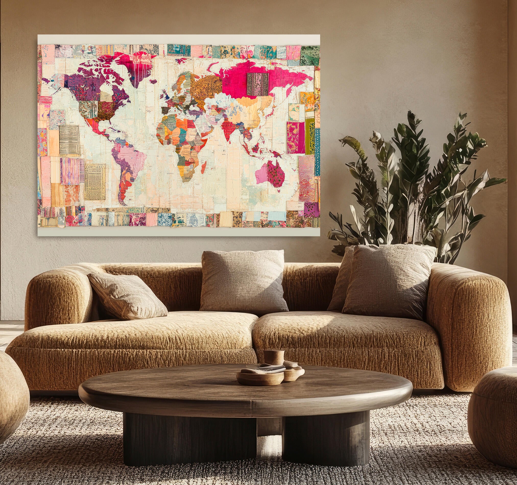 Objeto decorativo sin marco Arte rectangular de 140 x 100 cm. MDF Mapa pasteles cálidos - 8