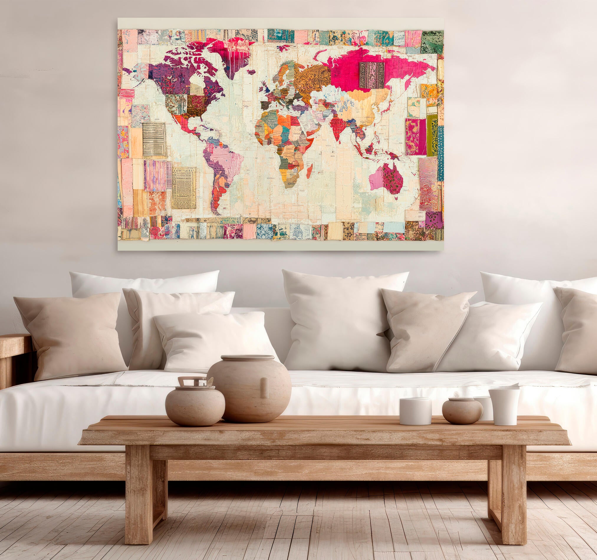 Objeto decorativo sin marco Arte rectangular de 140 x 100 cm. MDF Mapa pasteles cálidos - 7