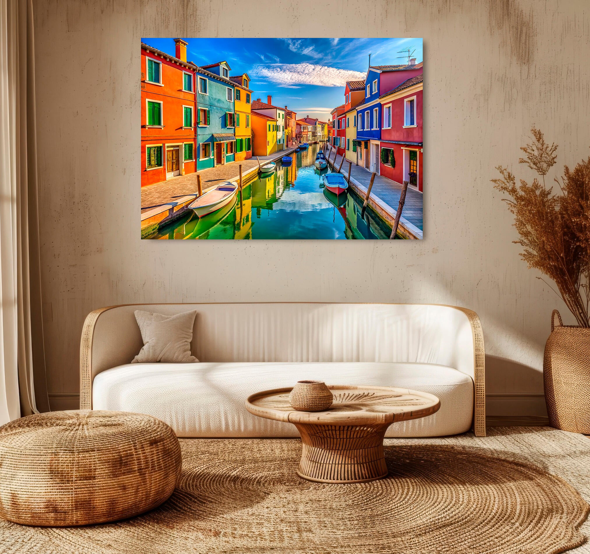 Objeto decorativo sin marco Arte rectangular de 140 x 100 cm. MDF Canal de Venecia pasteles cálidos - 9